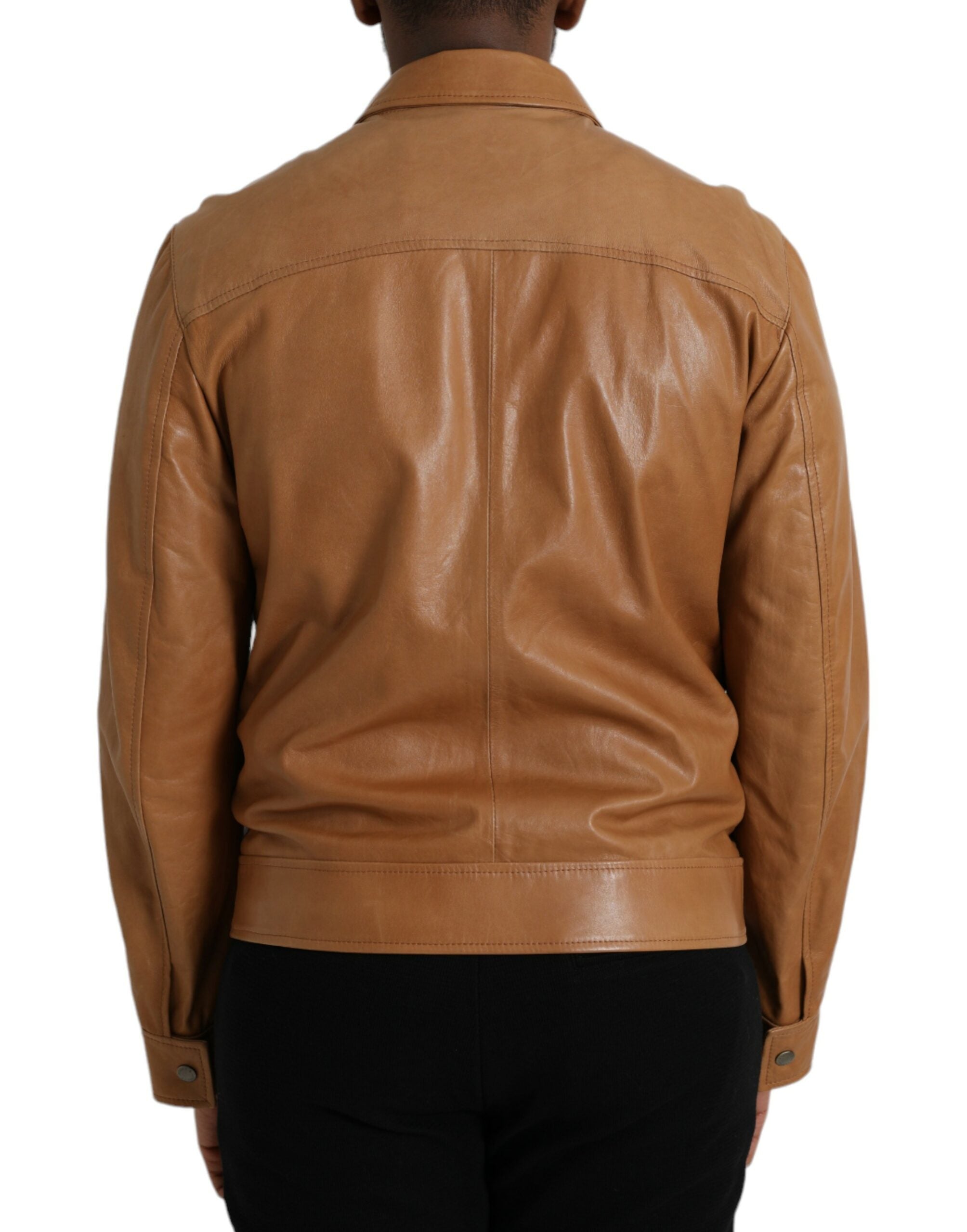 Dolce &amp; Gabbana – Blousonjacke aus braunem Lammleder mit durchgehendem Reißverschluss