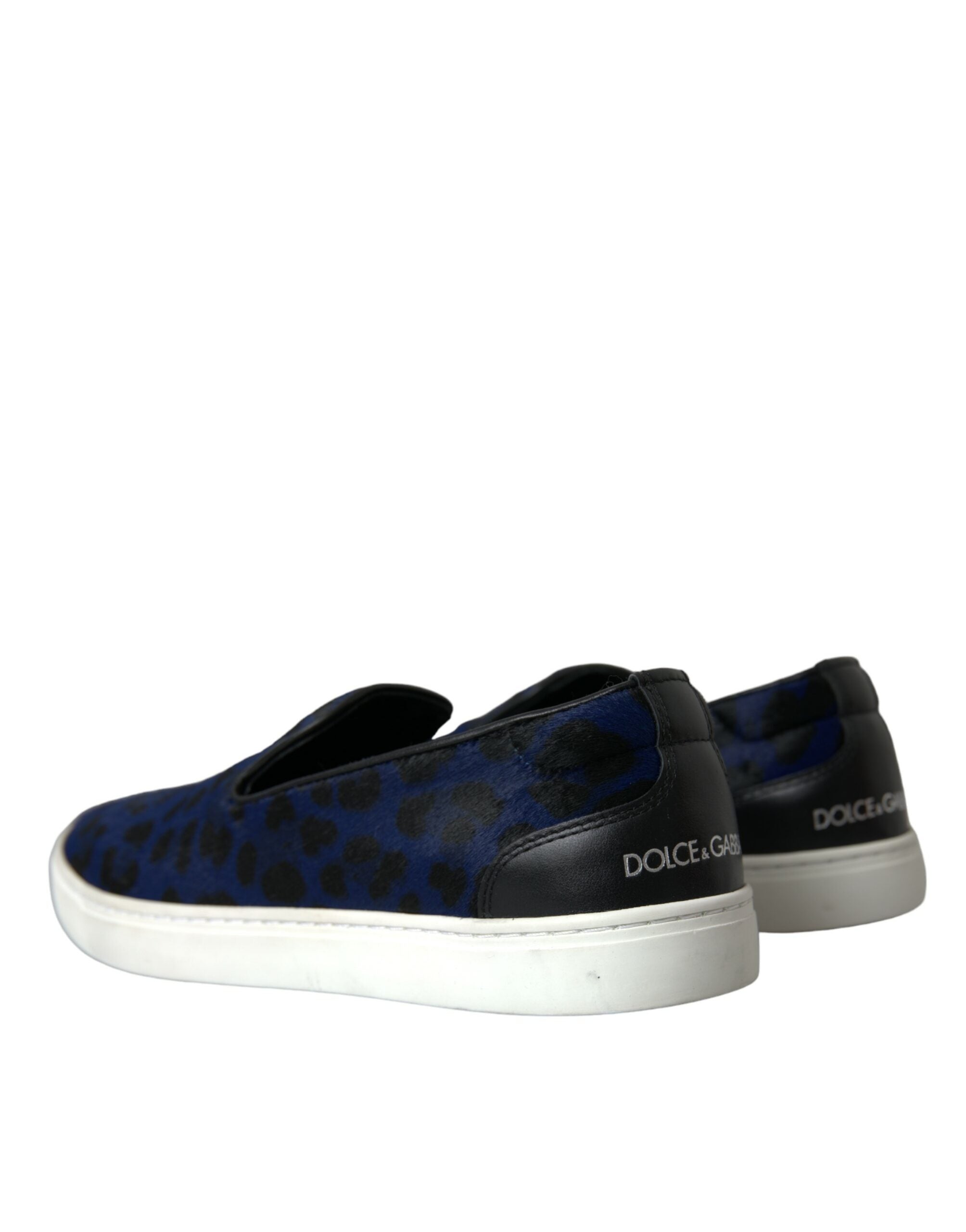 Dolce &amp; Gabbana – Sneakers aus blauem Kalbsleder mit Leopardenmuster