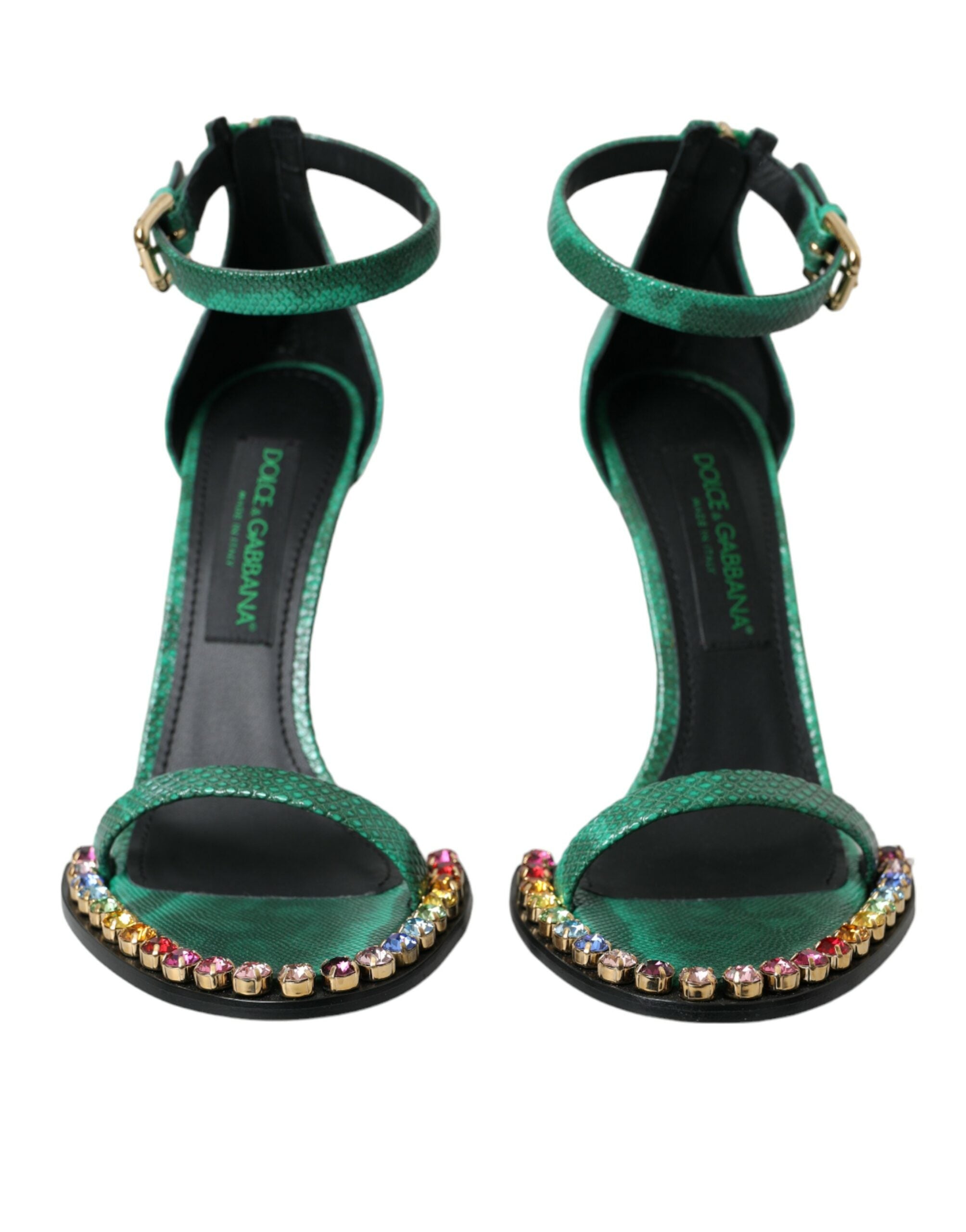 Dolce &amp; Gabbana Grüne Sandalen aus exotischem Leder mit Kristallen