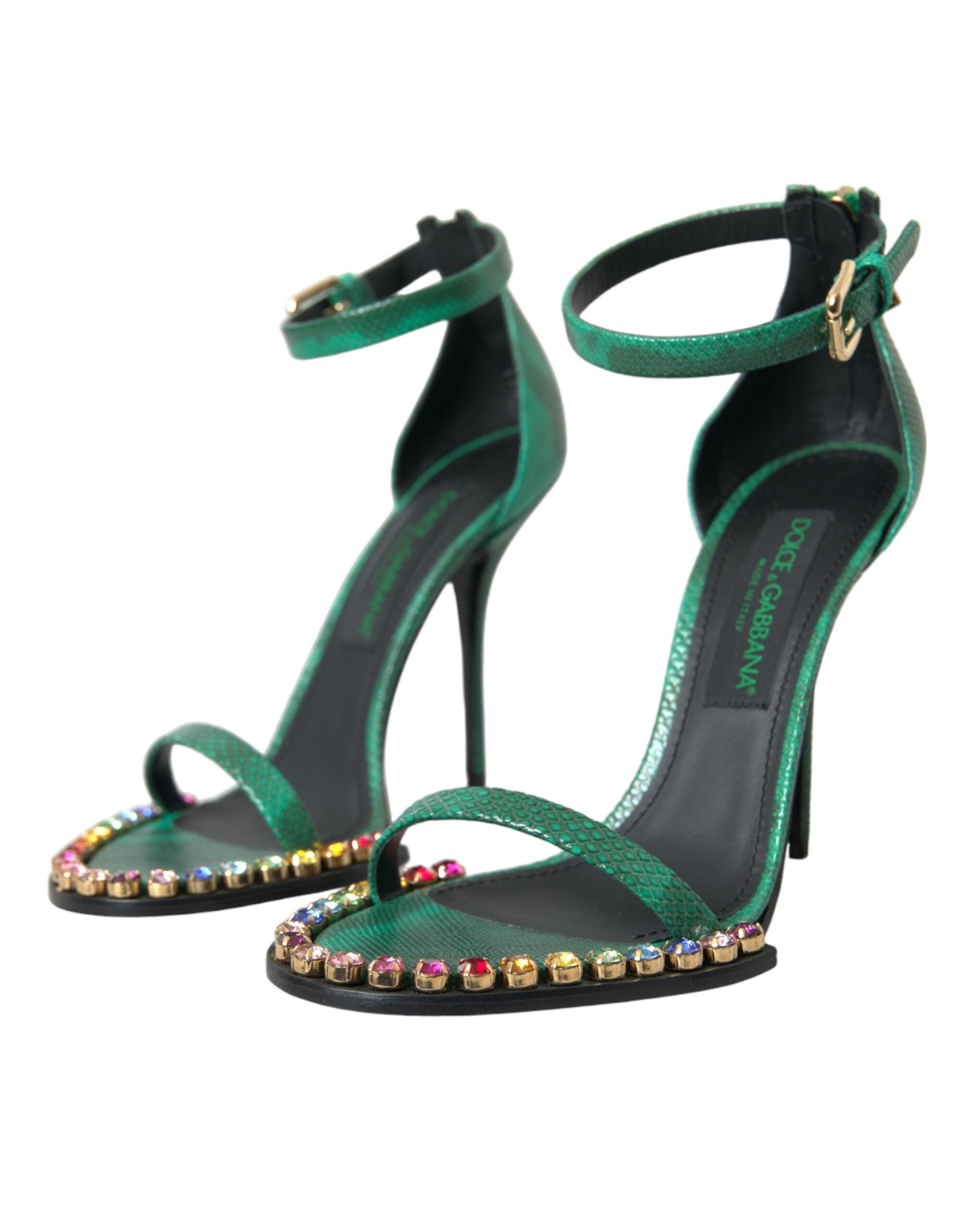 Sandale Dolce &amp; Gabbana din piele exotică verde cu cristale