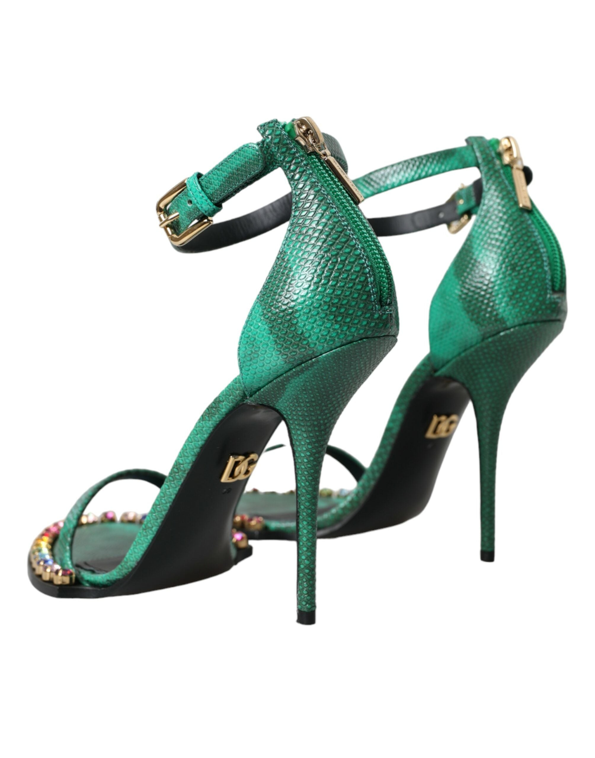 Sandale Dolce &amp; Gabbana din piele exotică verde cu cristale