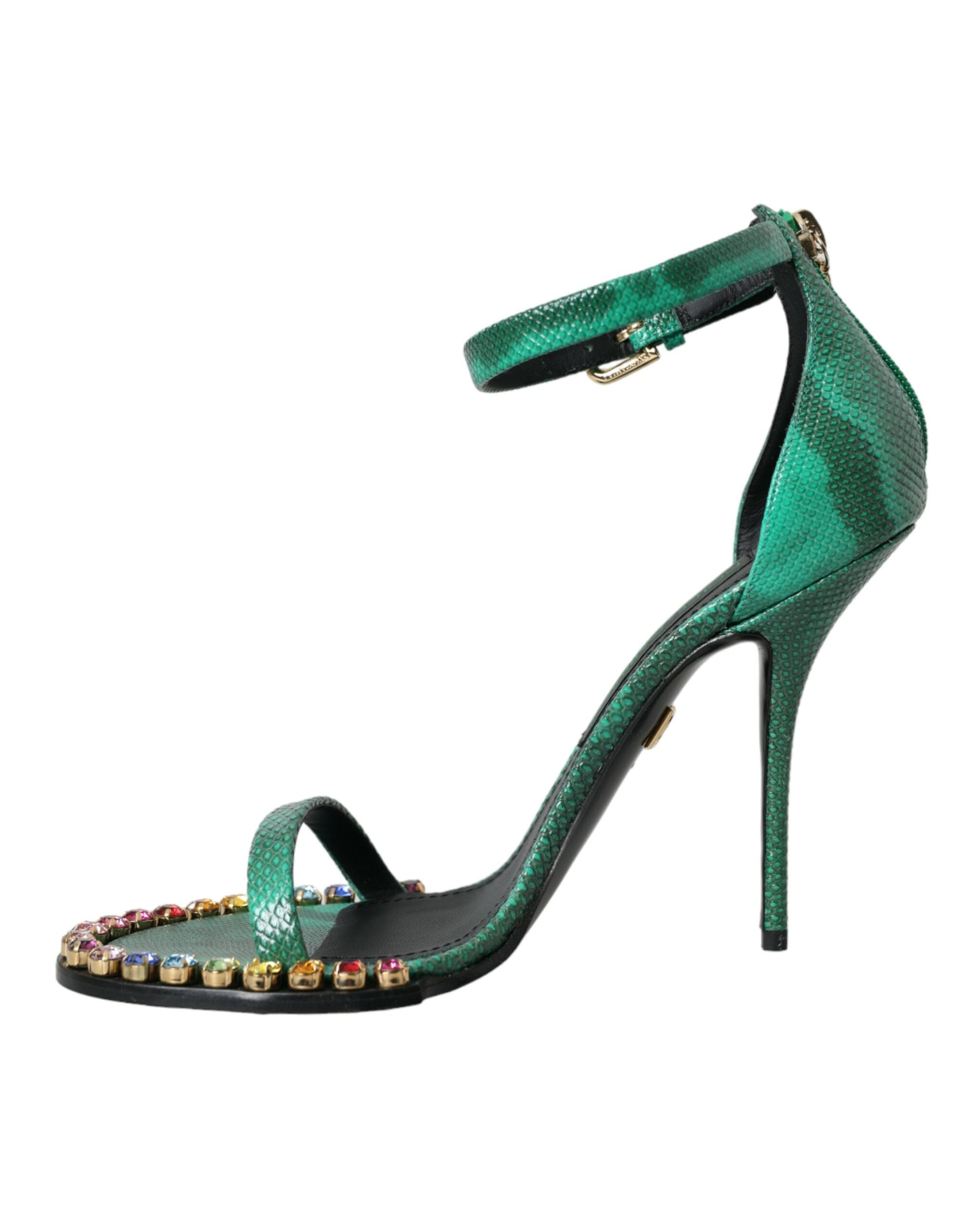 Sandale Dolce &amp; Gabbana din piele exotică verde cu cristale