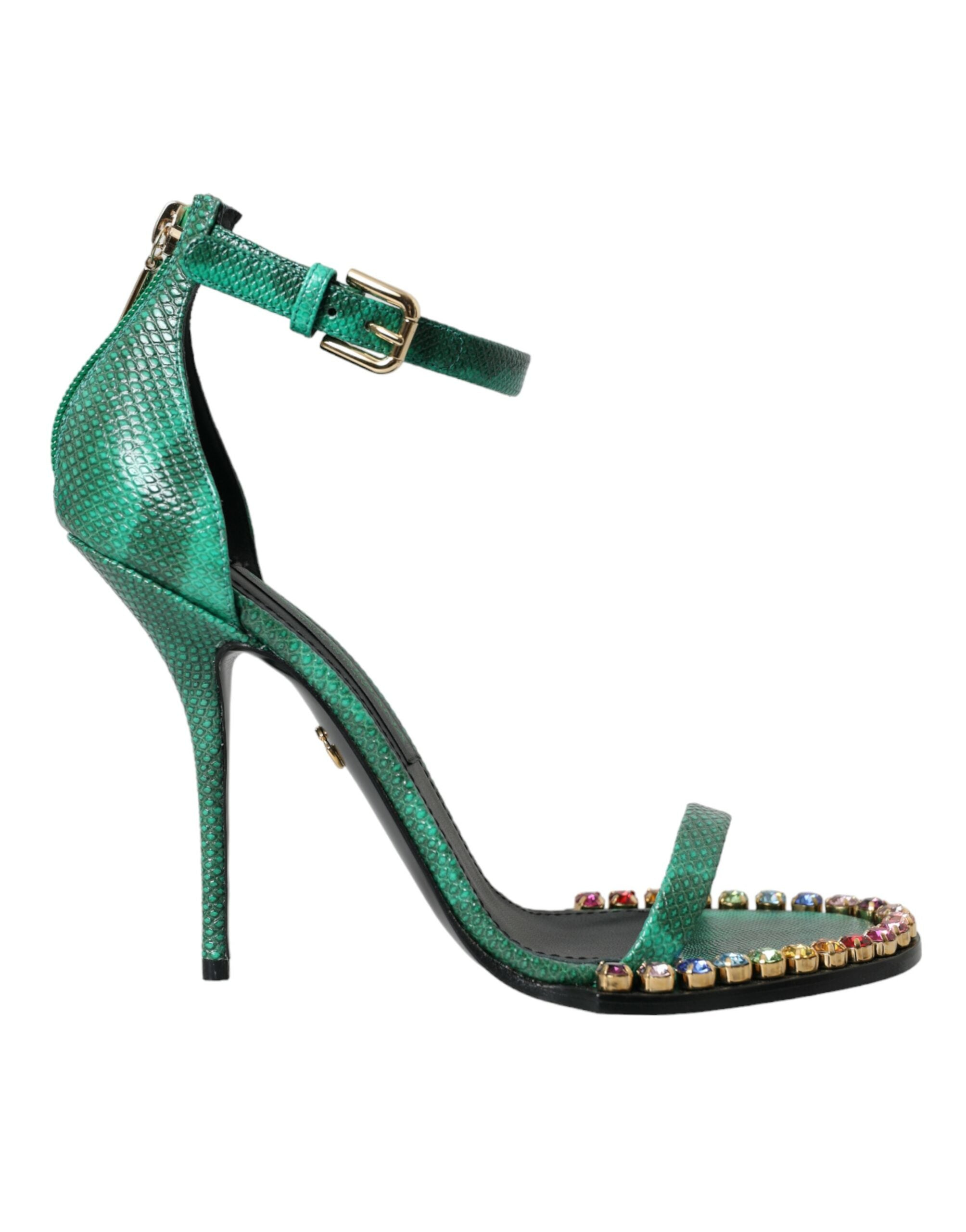 Dolce &amp; Gabbana Grüne Sandalen aus exotischem Leder mit Kristallen