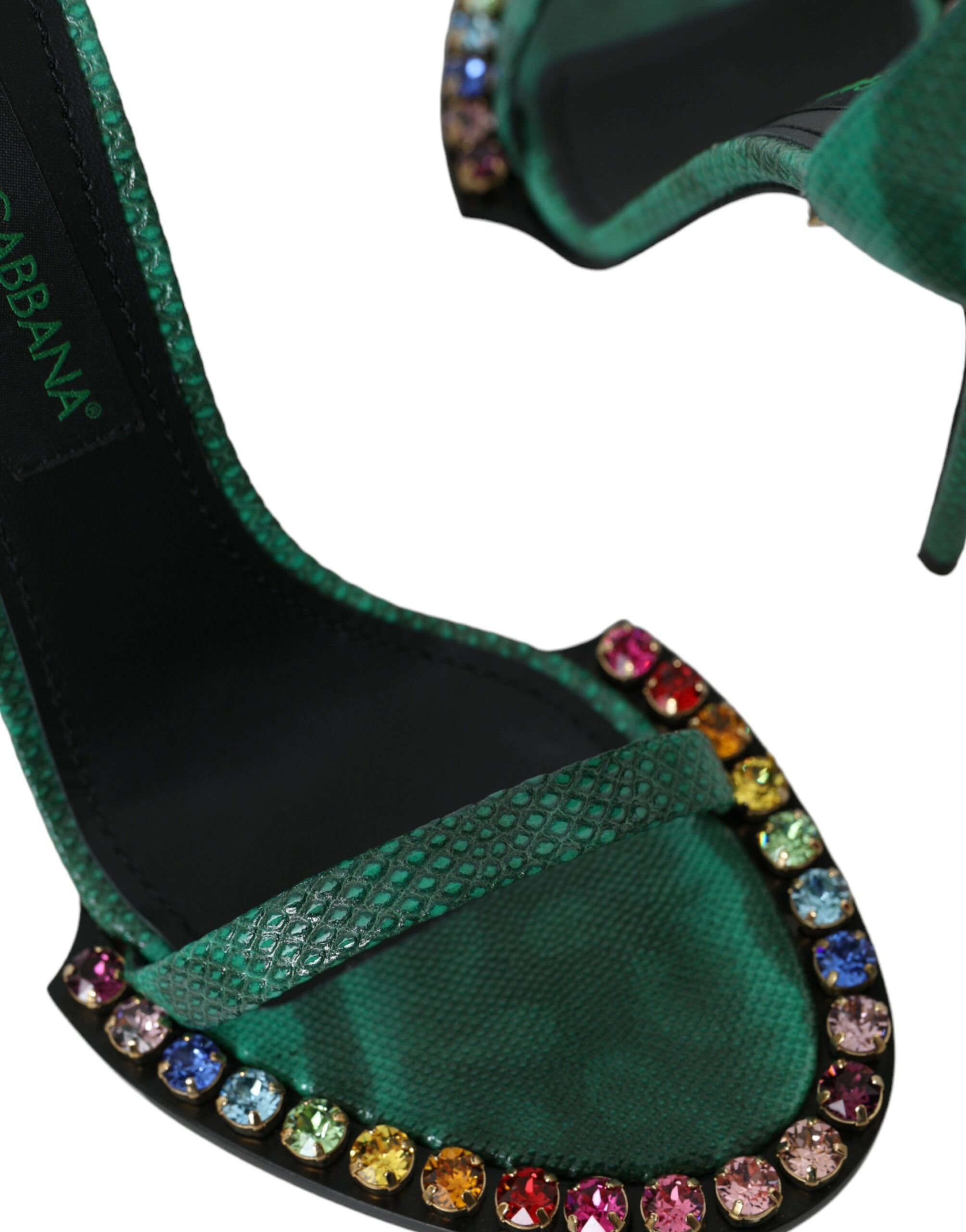 Sandale Dolce &amp; Gabbana din piele exotică verde cu cristale