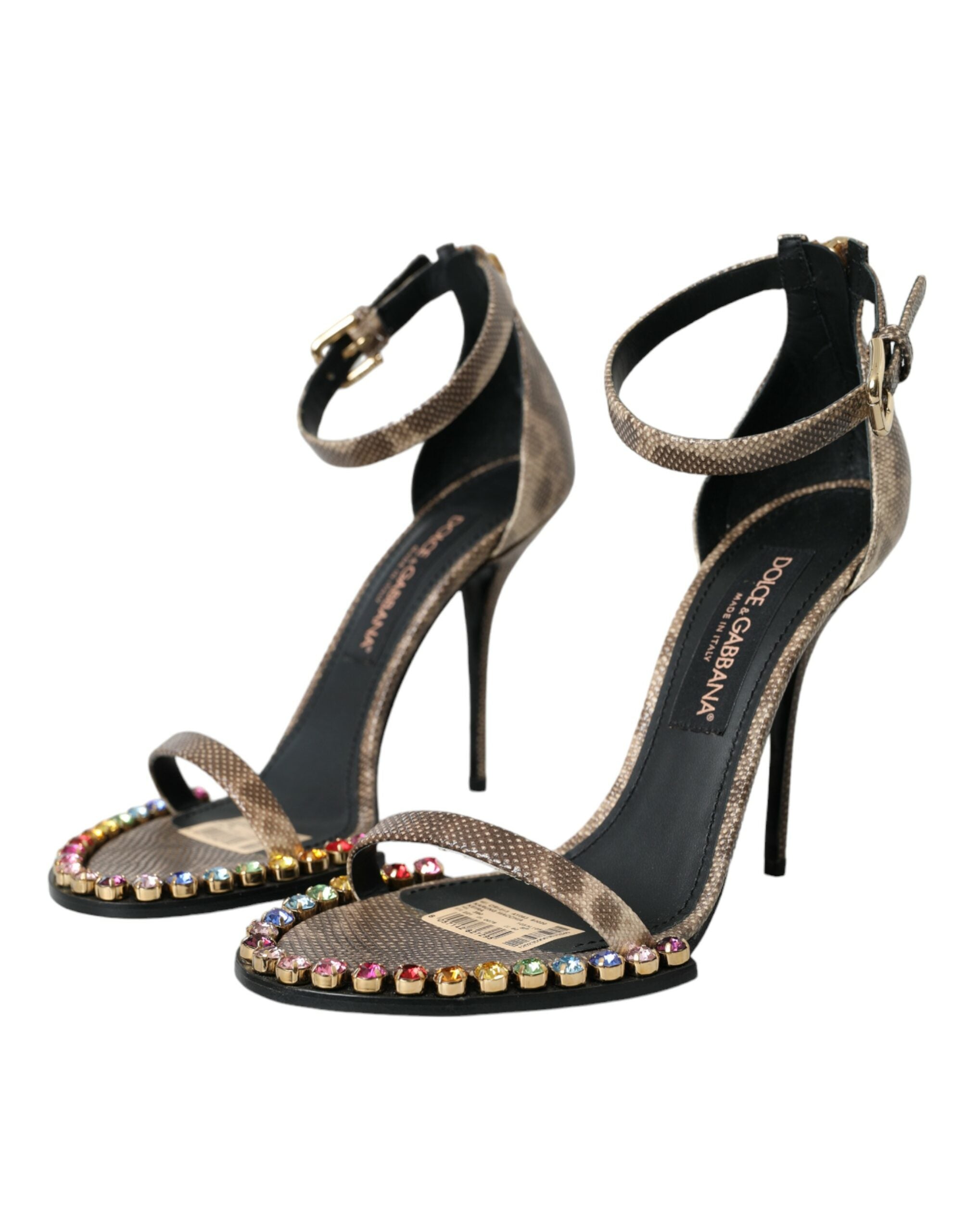 Sandale Dolce &amp; Gabbana maro din piele exotică cu cristale