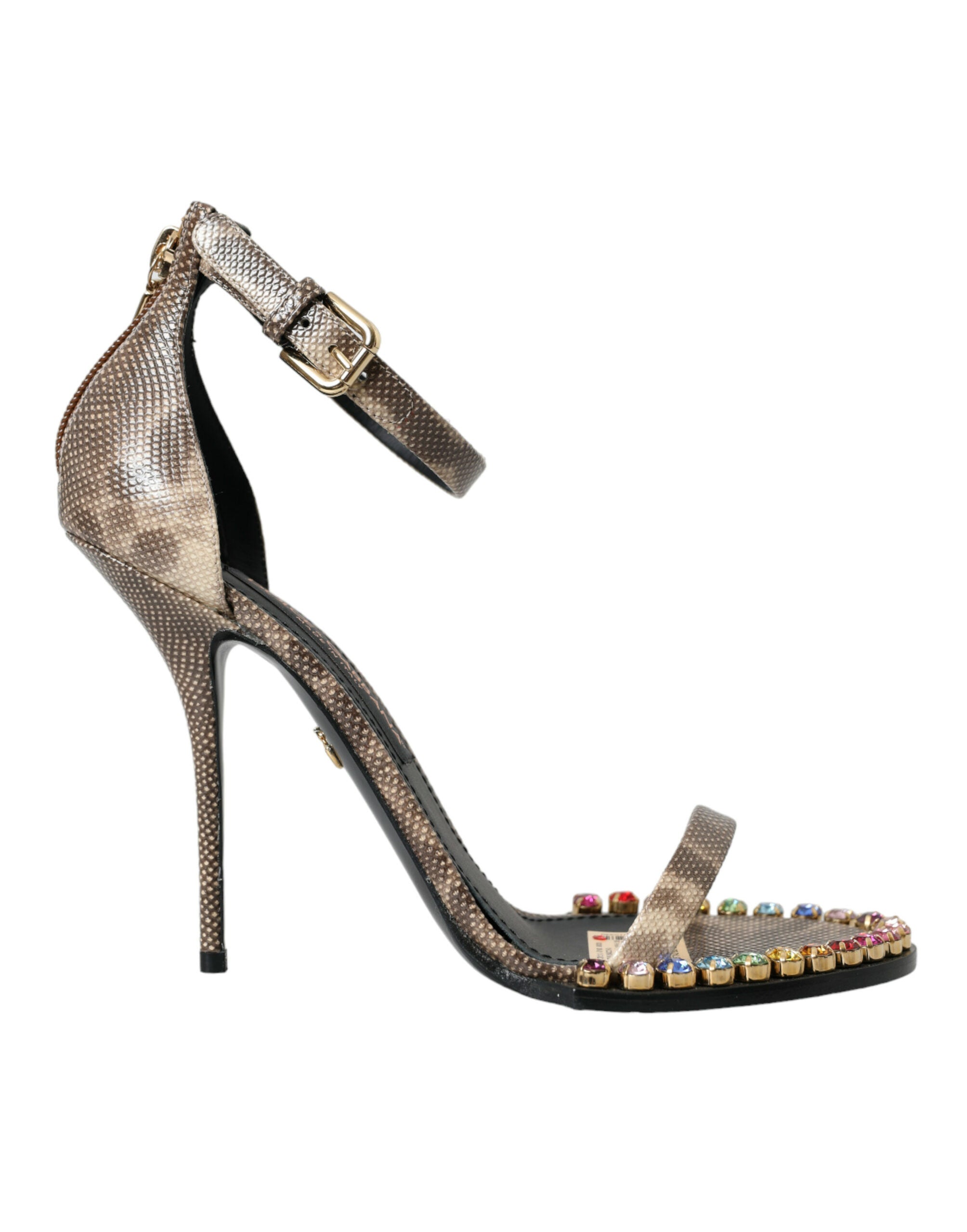 Dolce &amp; Gabbana Braune Sandalen aus exotischem Leder mit Kristallen