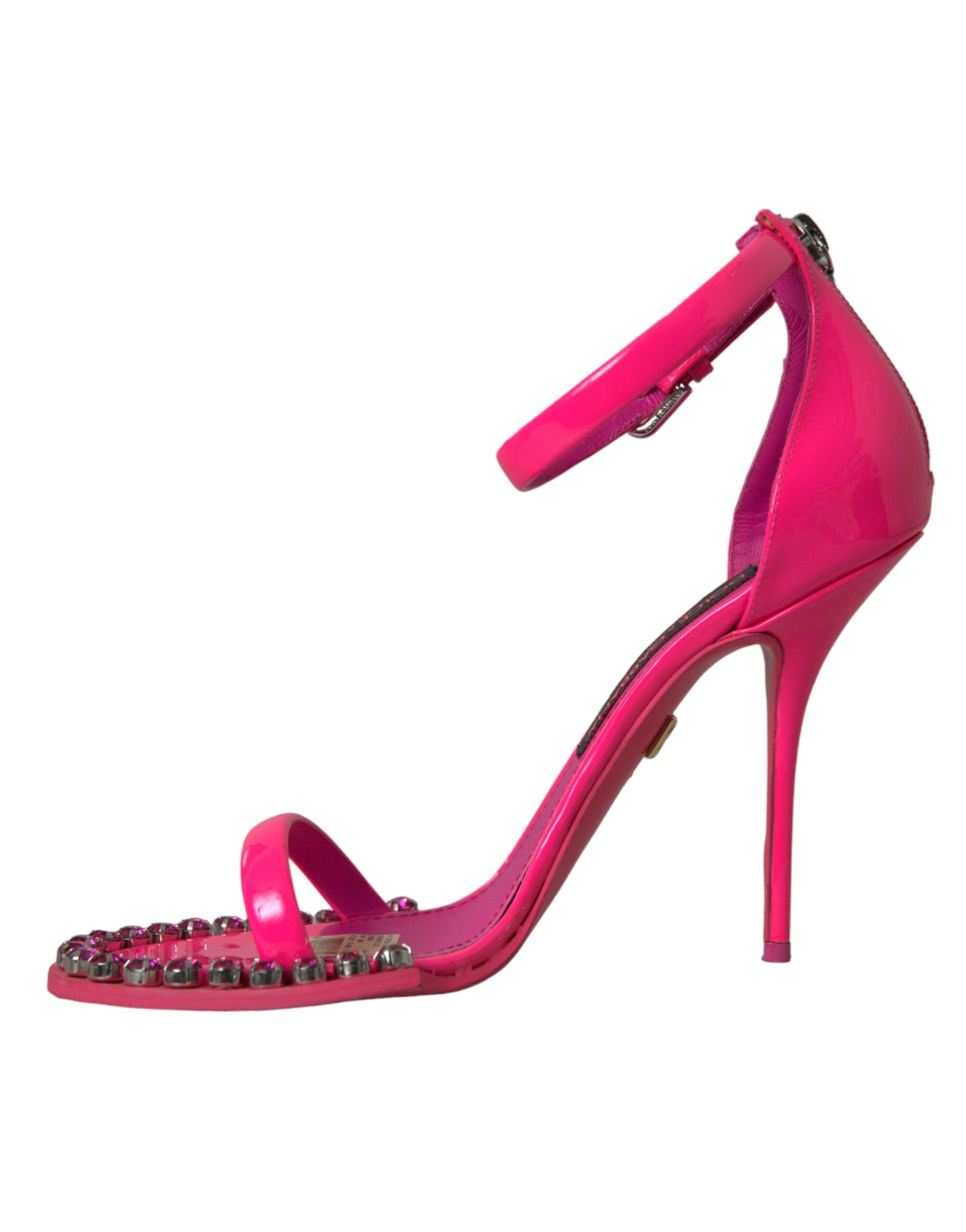 Sandale Dolce &amp; Gabbana din piele roz cu toc și cristale