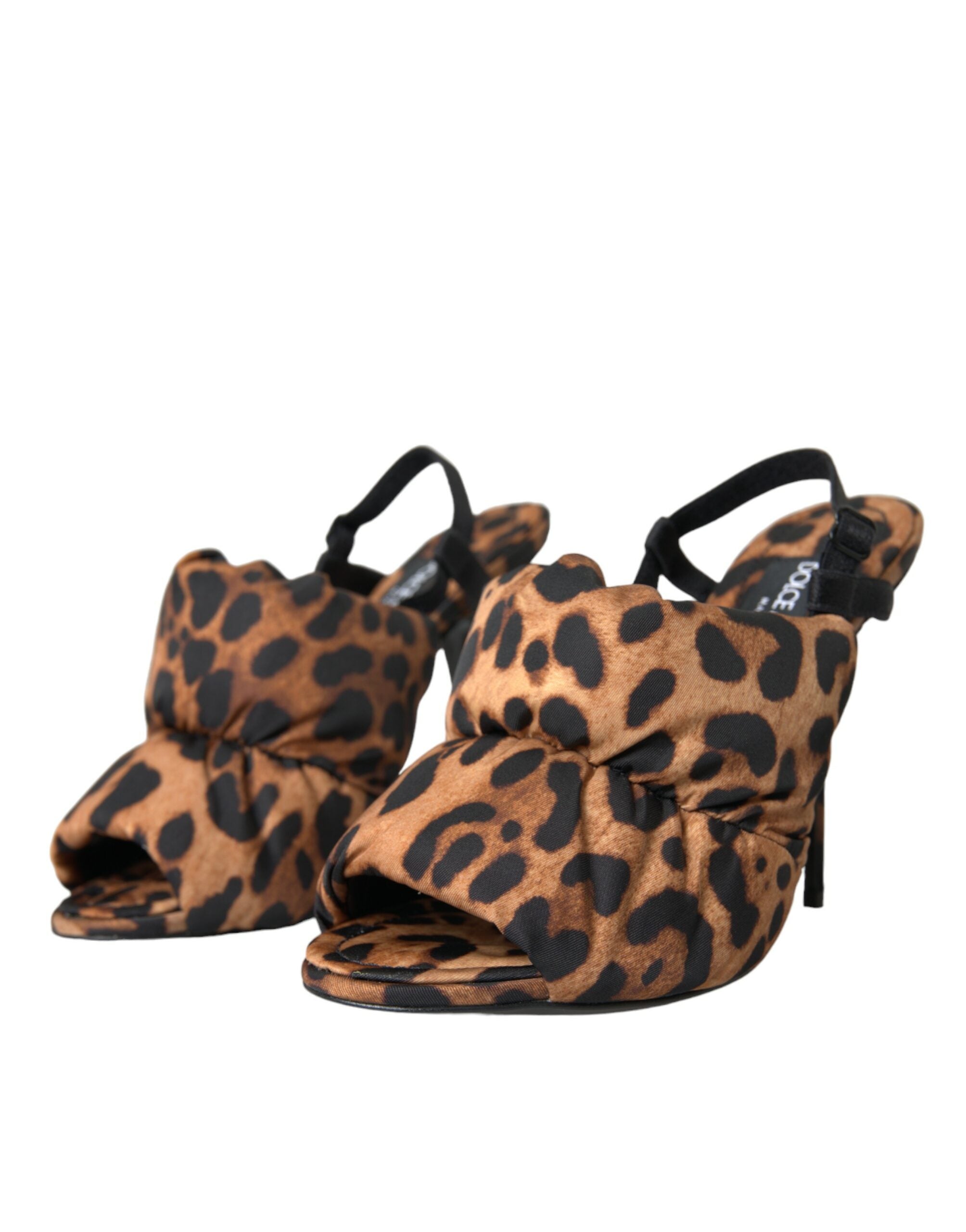 Sandale Dolce &amp; Gabbana maro cu toc slingback și imprimeu leopard