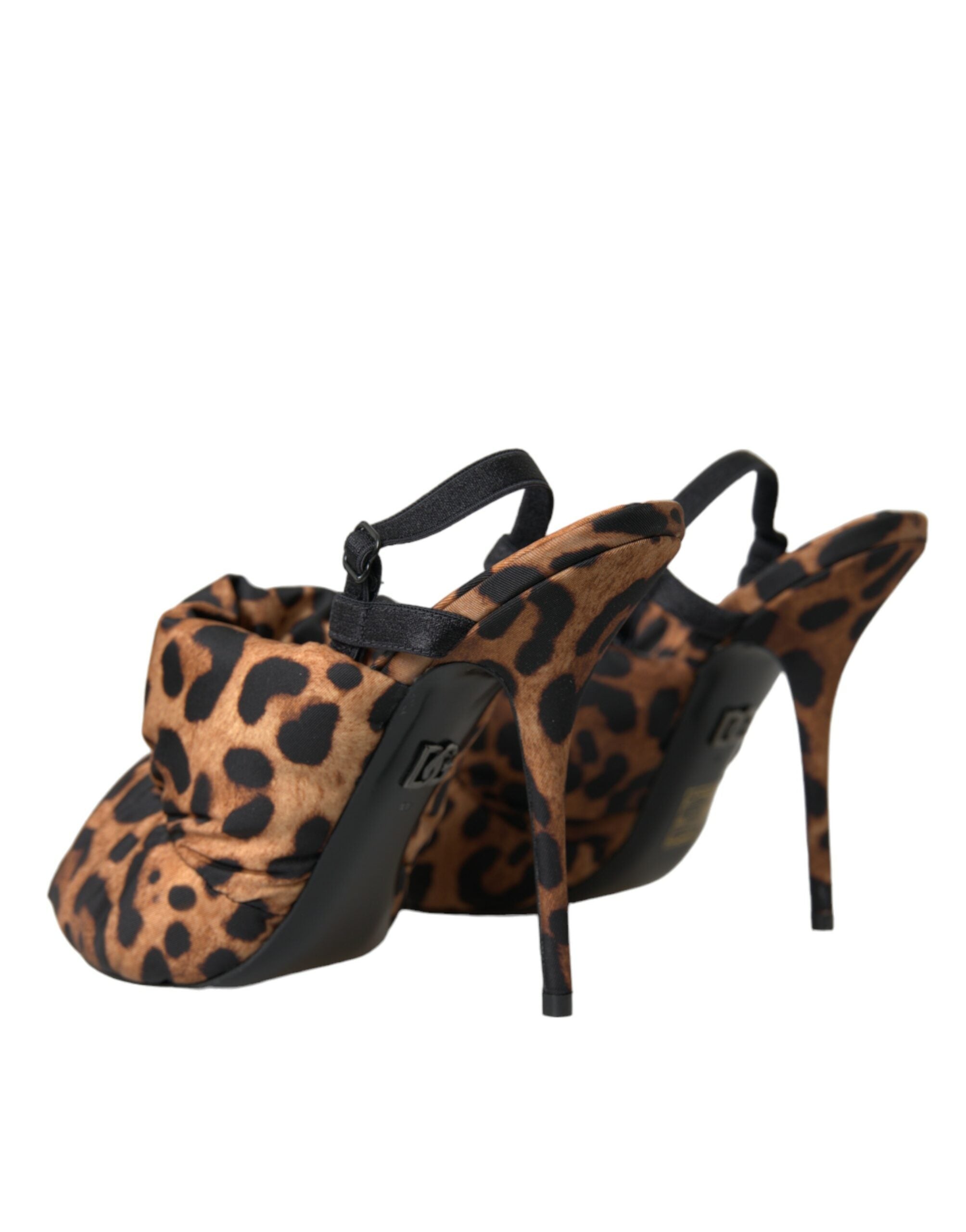Sandale Dolce &amp; Gabbana maro cu toc slingback și imprimeu leopard