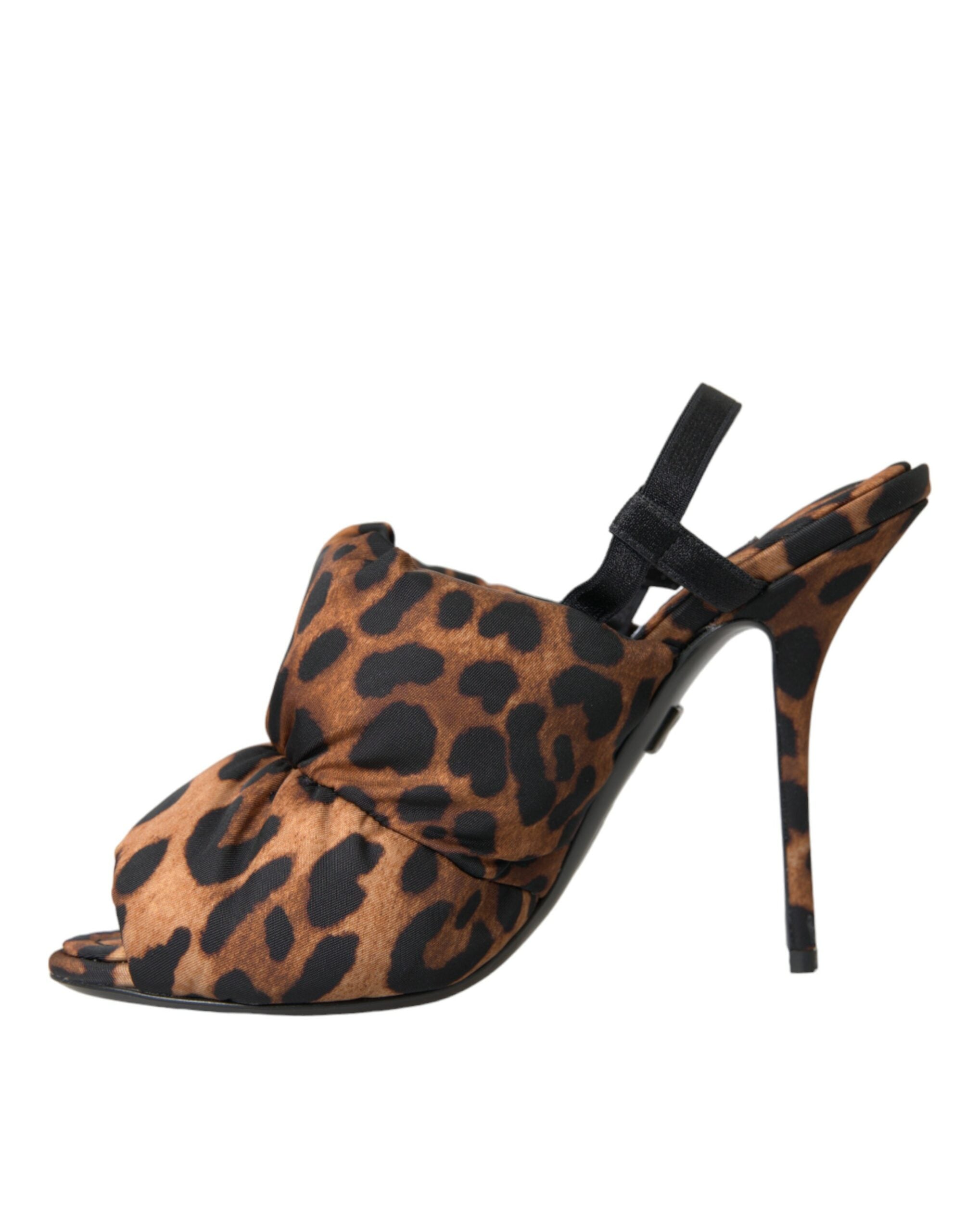 Sandale Dolce &amp; Gabbana maro cu toc slingback și imprimeu leopard