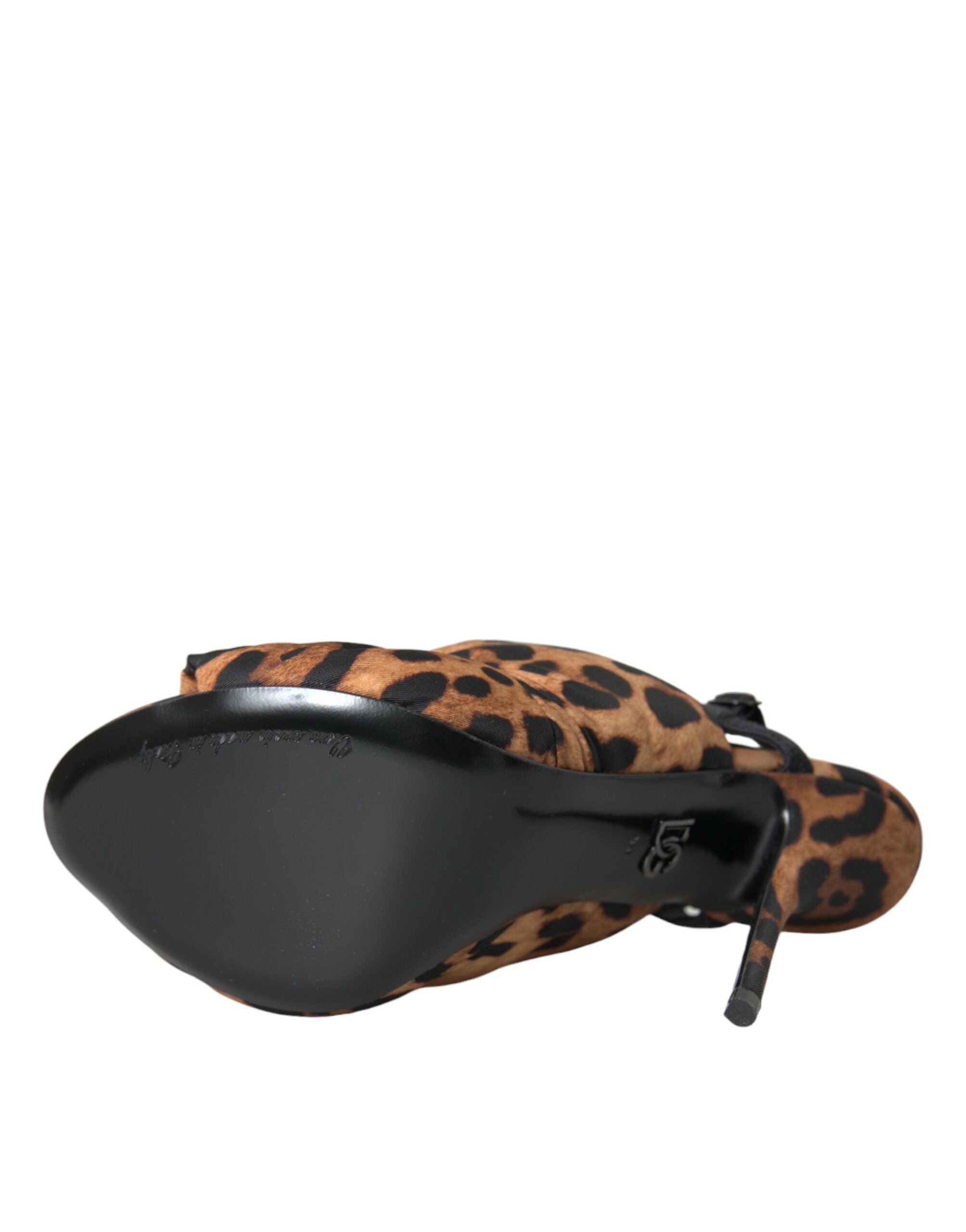 Sandale Dolce &amp; Gabbana maro cu toc slingback și imprimeu leopard