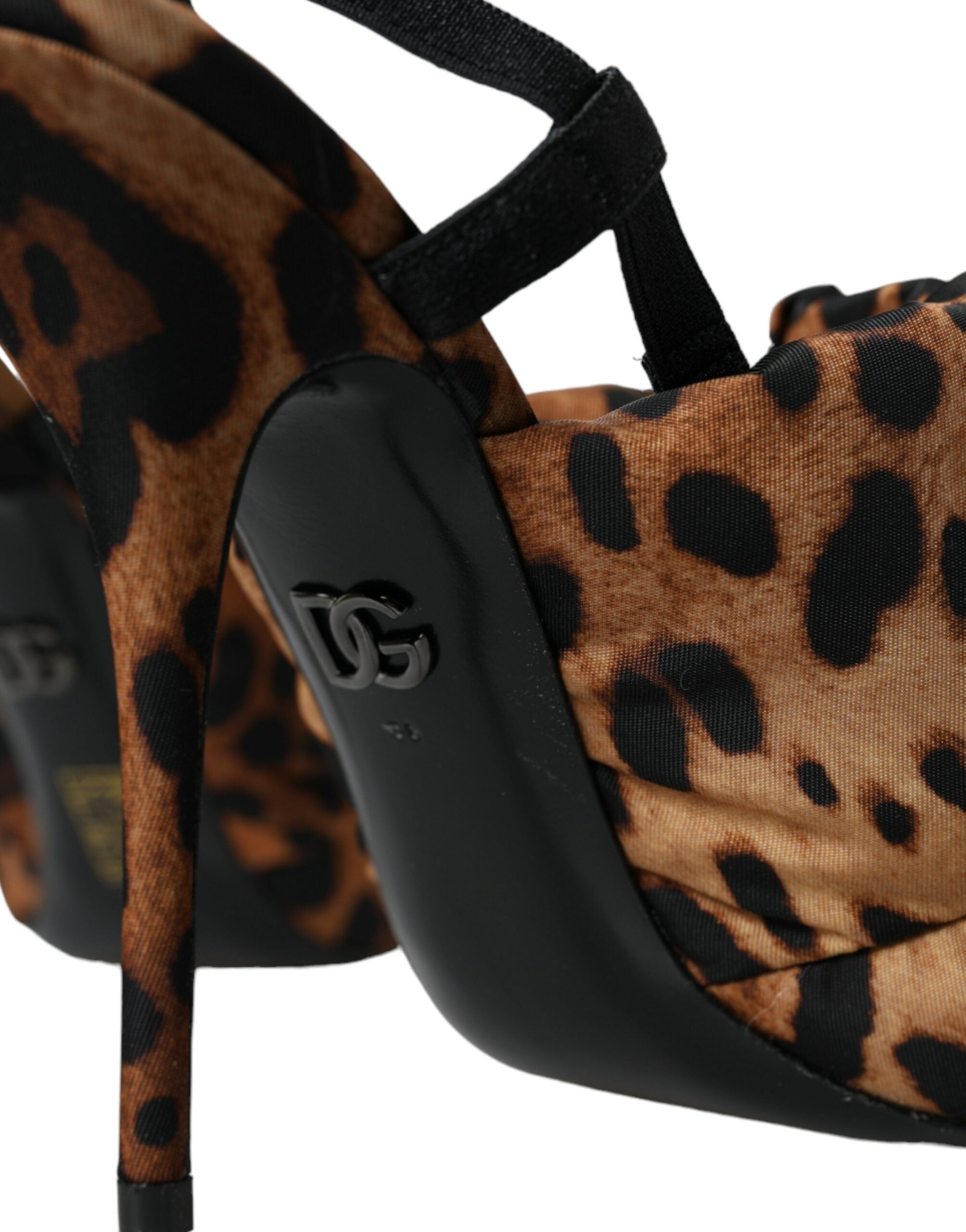 Sandale Dolce &amp; Gabbana maro cu toc slingback și imprimeu leopard