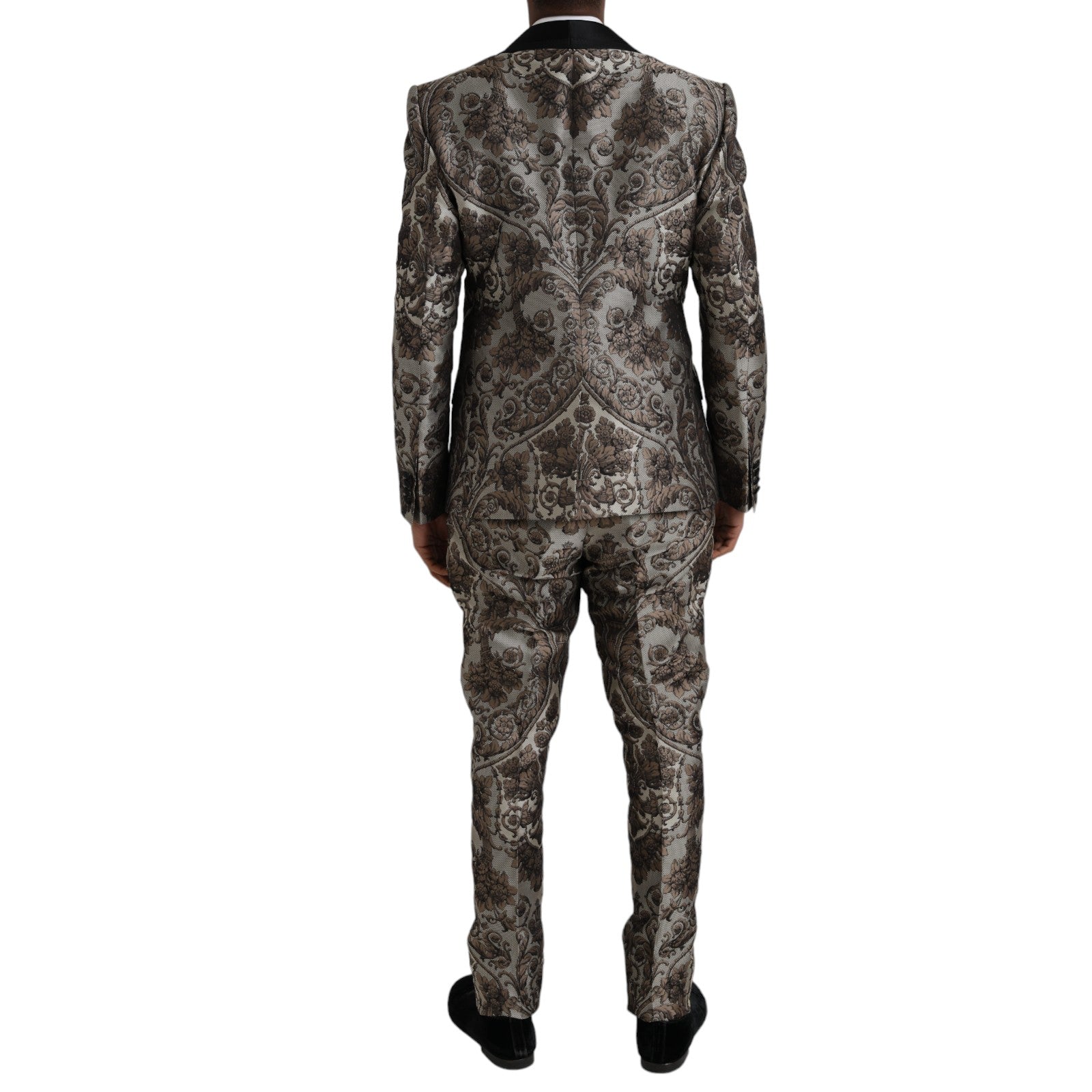 Dolce &amp; Gabbana – Formeller dreiteiliger Anzug aus braunem Jacquard mit Blumenmuster