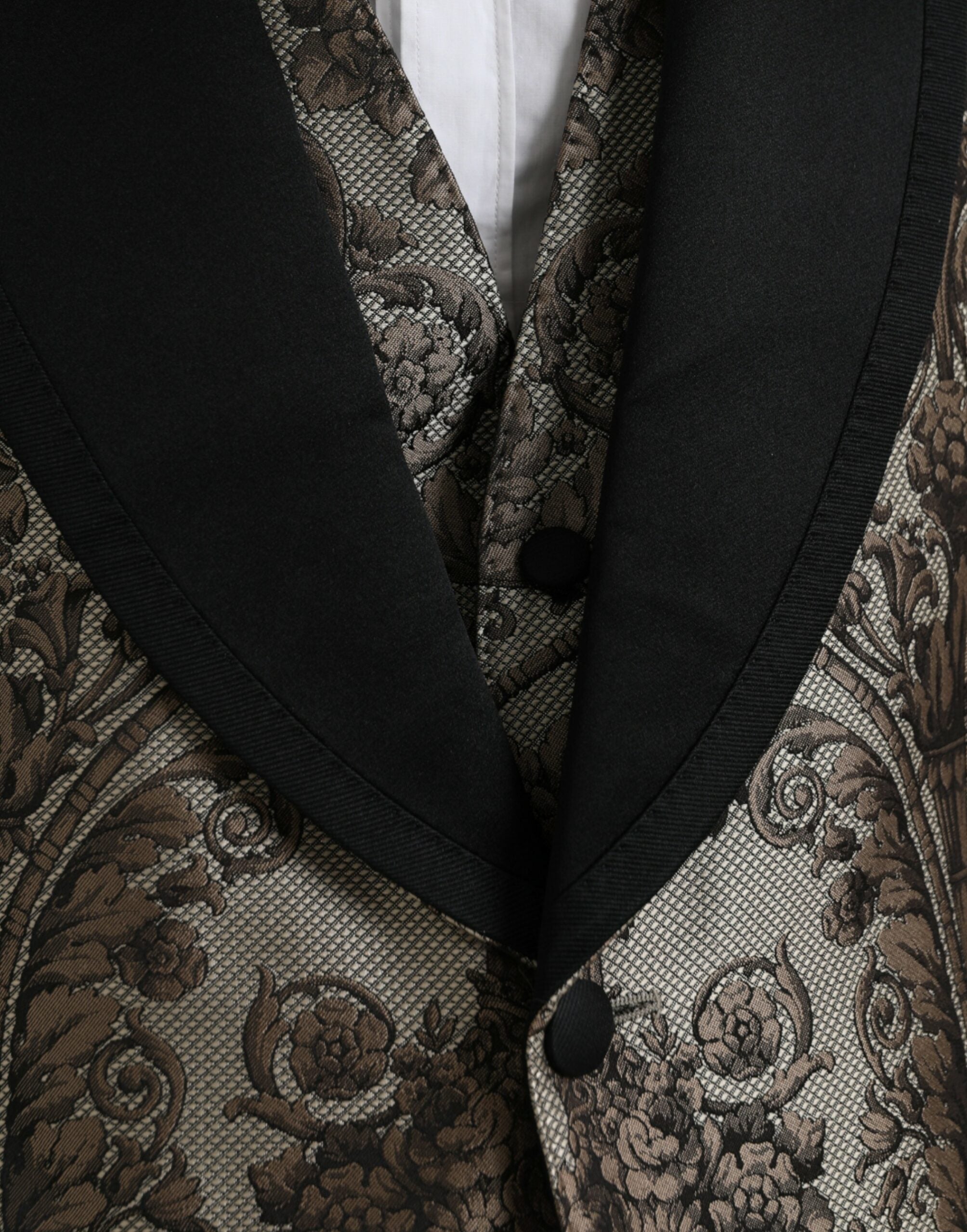 Dolce &amp; Gabbana – Formeller dreiteiliger Anzug aus braunem Jacquard mit Blumenmuster