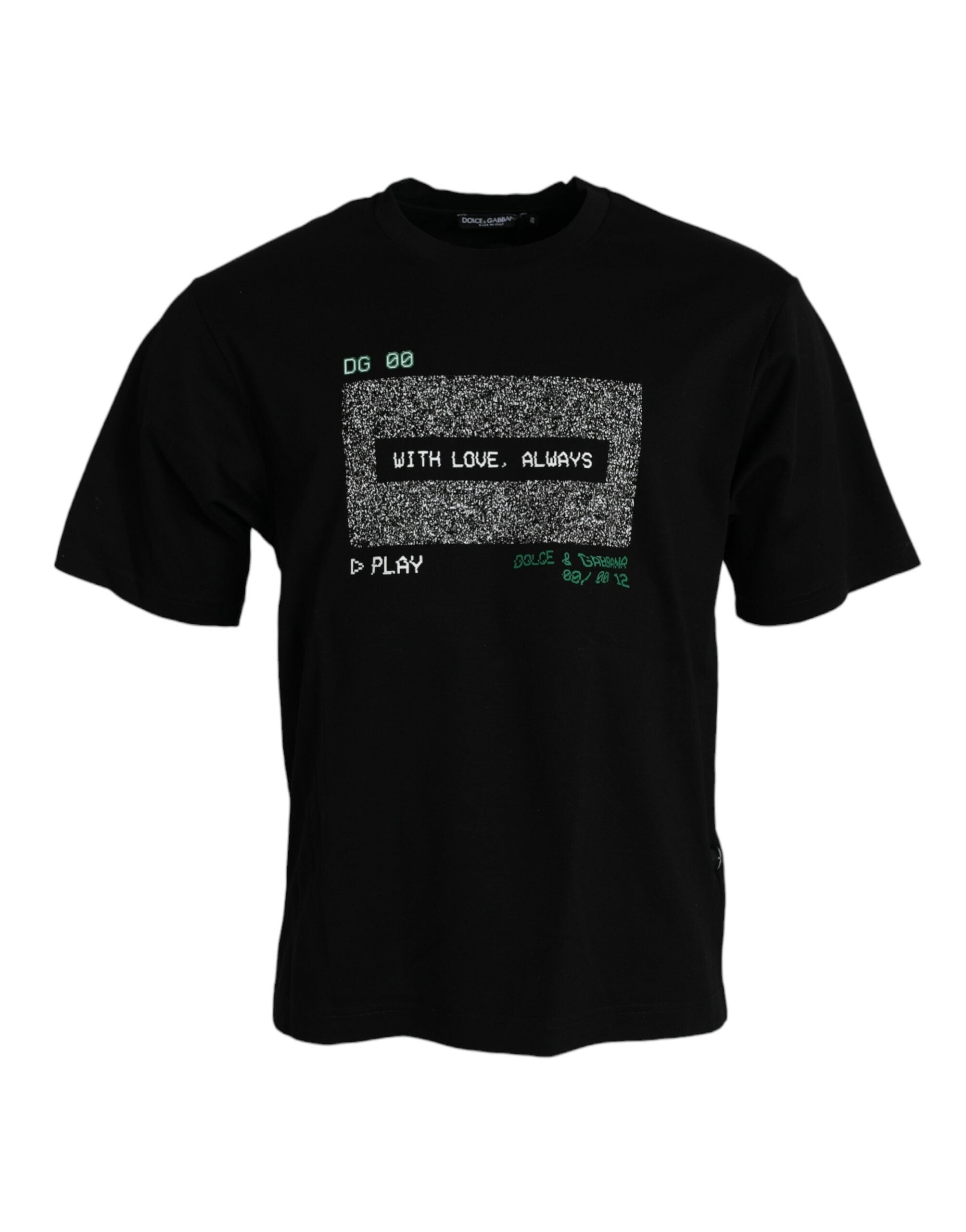 Tricou Dolce &amp; Gabbana negru cu guler rotund și imprimeu cu dragoste