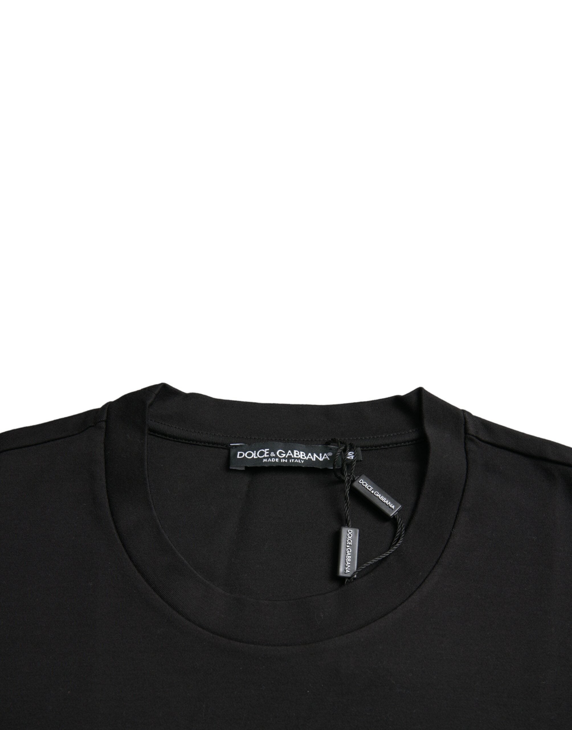 Tricou Dolce &amp; Gabbana negru cu guler rotund și imprimeu cu dragoste