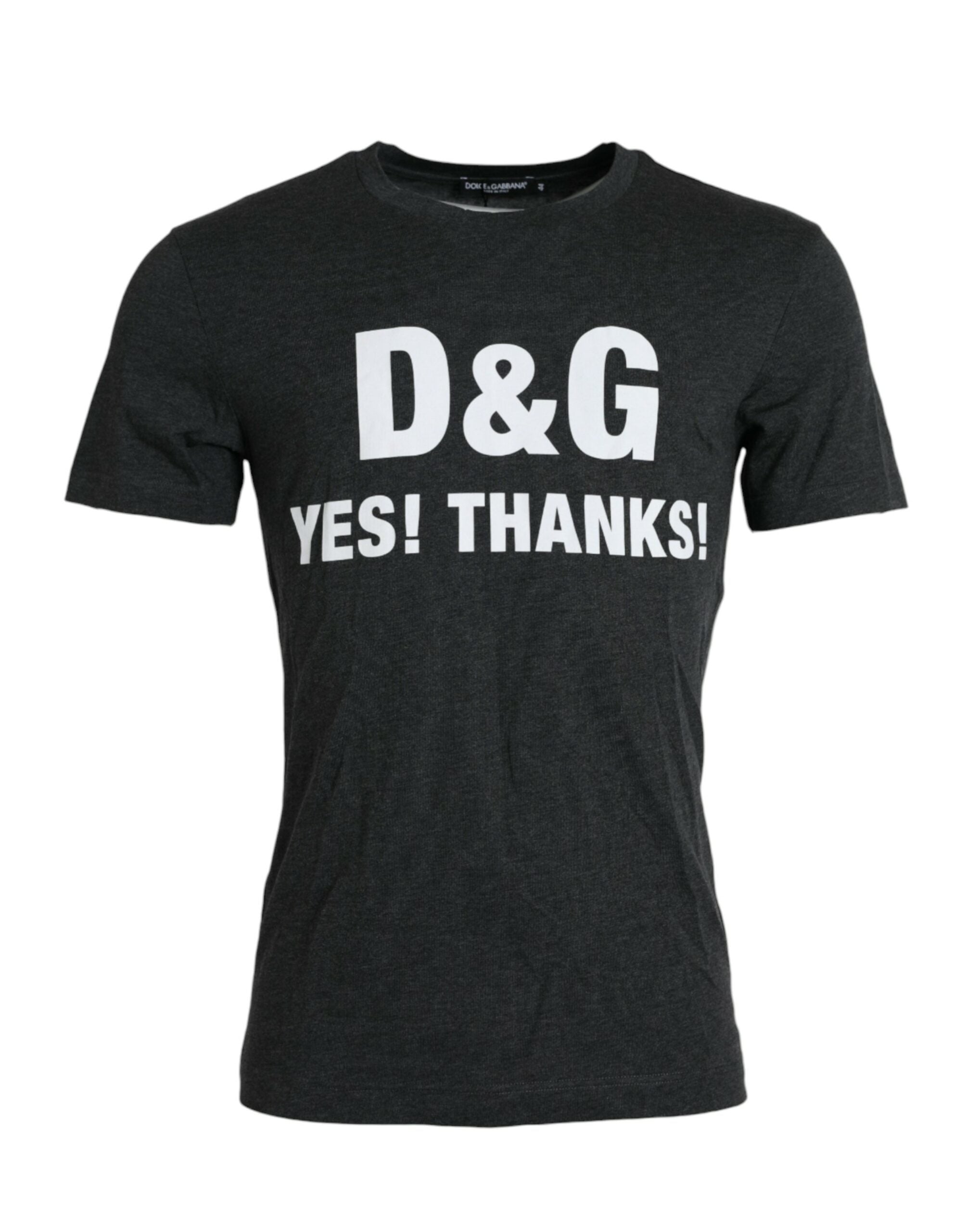 Tricou Dolce &amp; Gabbana gri cu logo și guler rotund și mânecă scurtă
