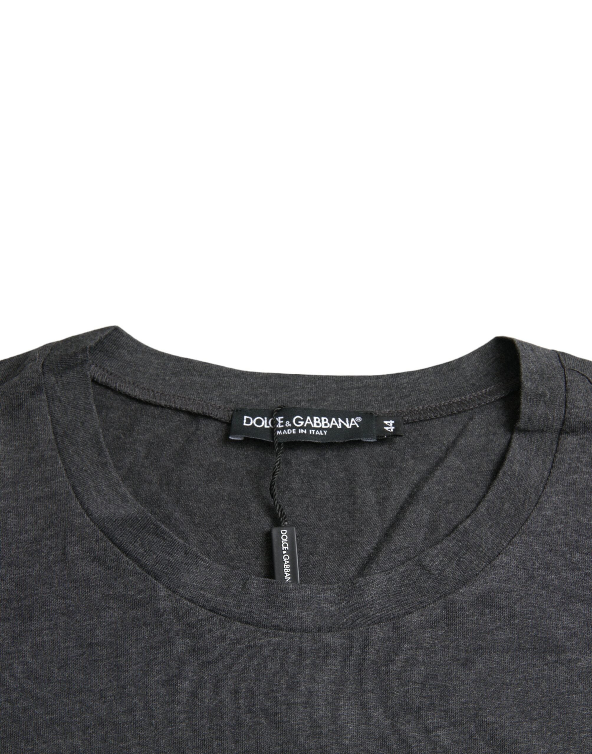 Dolce &amp; Gabbana – Graues T-Shirt mit Rundhalsausschnitt und kurzen Ärmeln und Logodruck