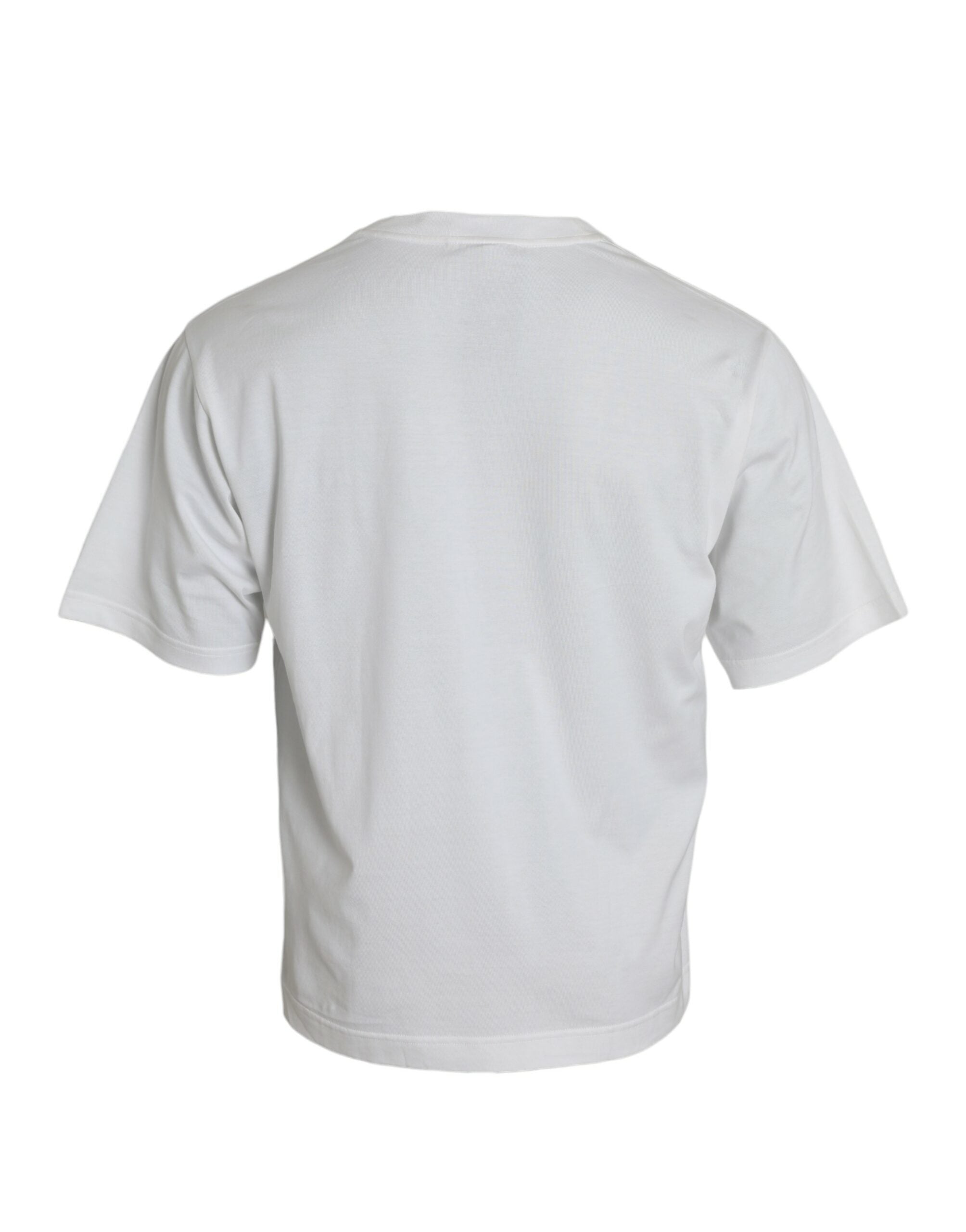 Tricou Dolce &amp; Gabbana alb cu guler rotund din bumbac și ornament