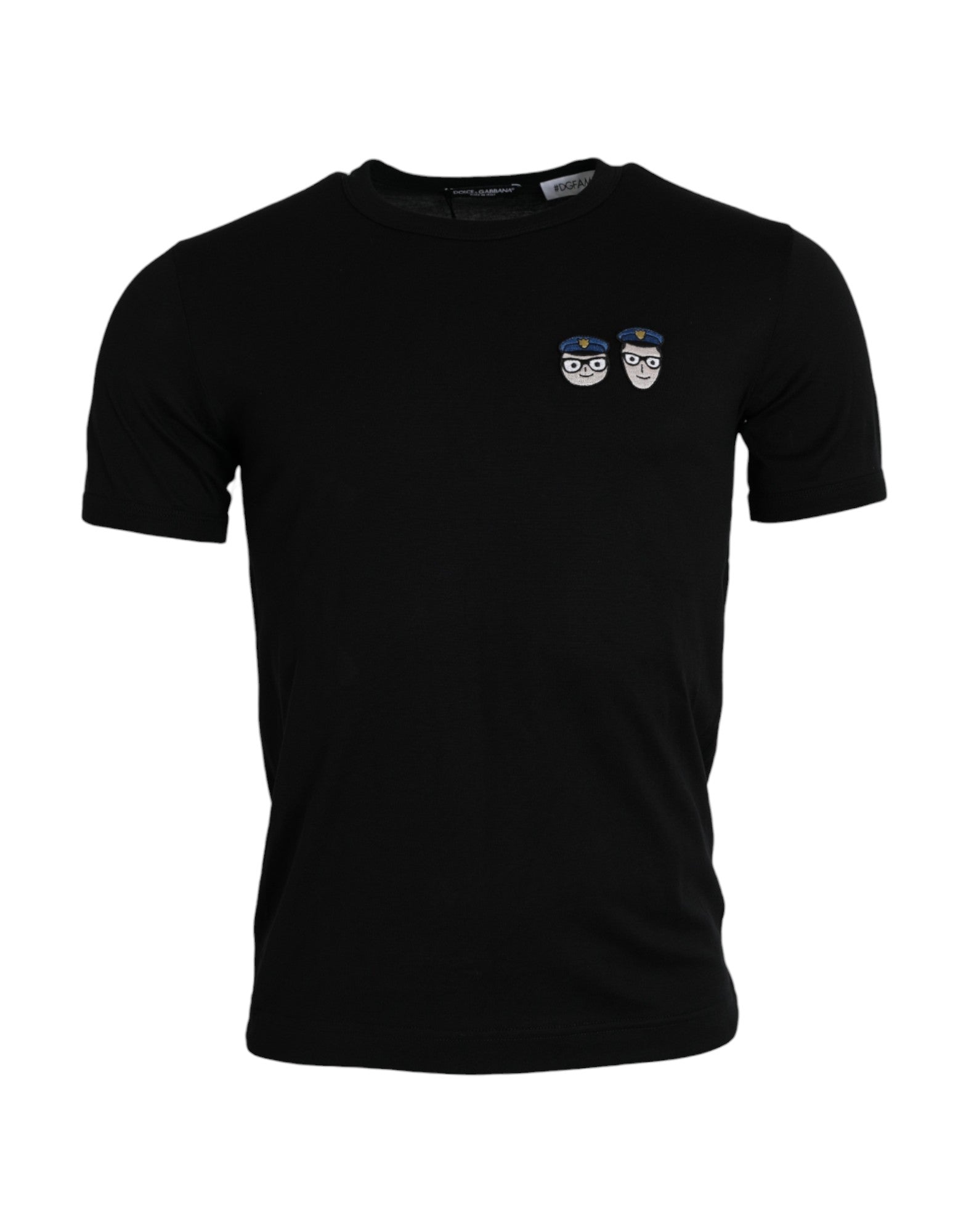 Tricou Dolce &amp; Gabbana negru cu guler rotund din bumbac #DGFamily