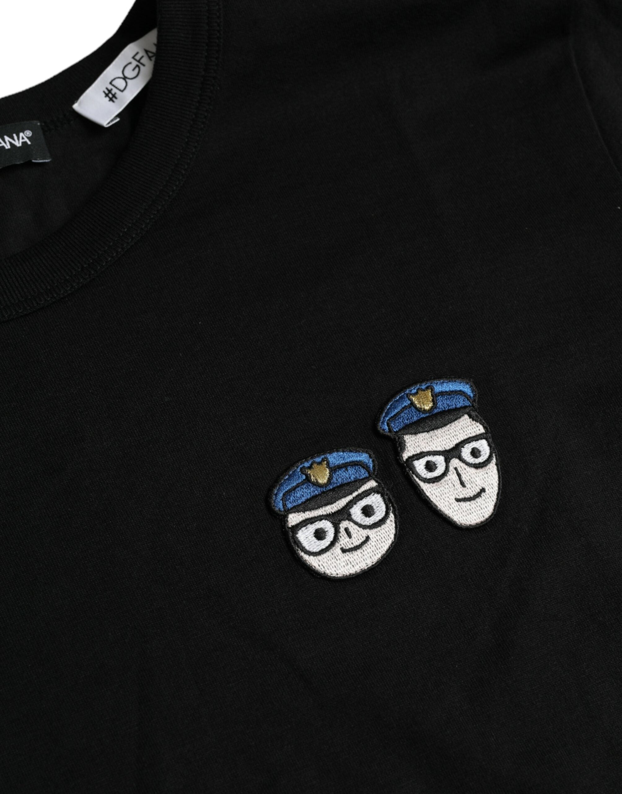 Tricou Dolce &amp; Gabbana negru cu guler rotund din bumbac #DGFamily