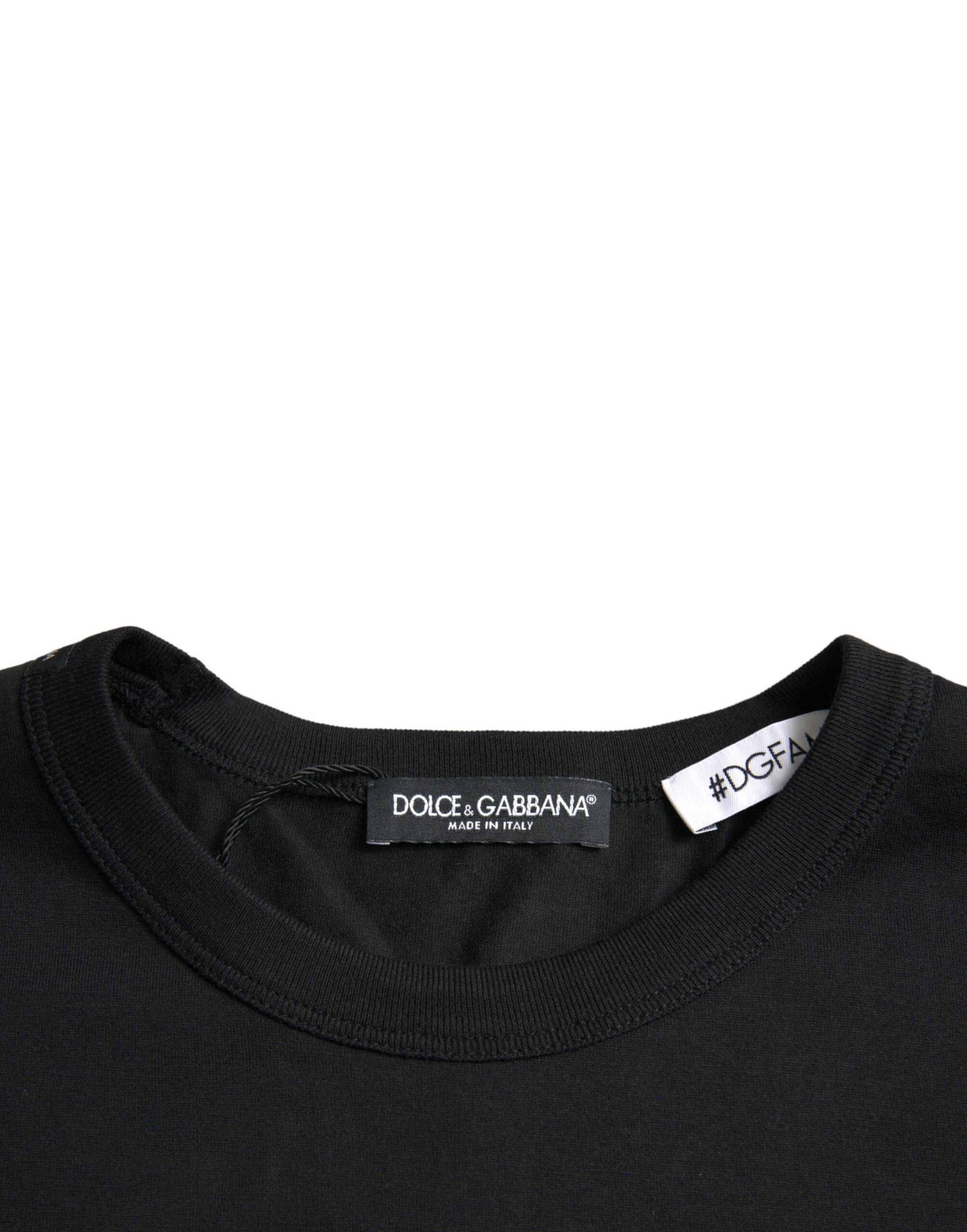 Tricou Dolce &amp; Gabbana negru cu guler rotund din bumbac #DGFamily
