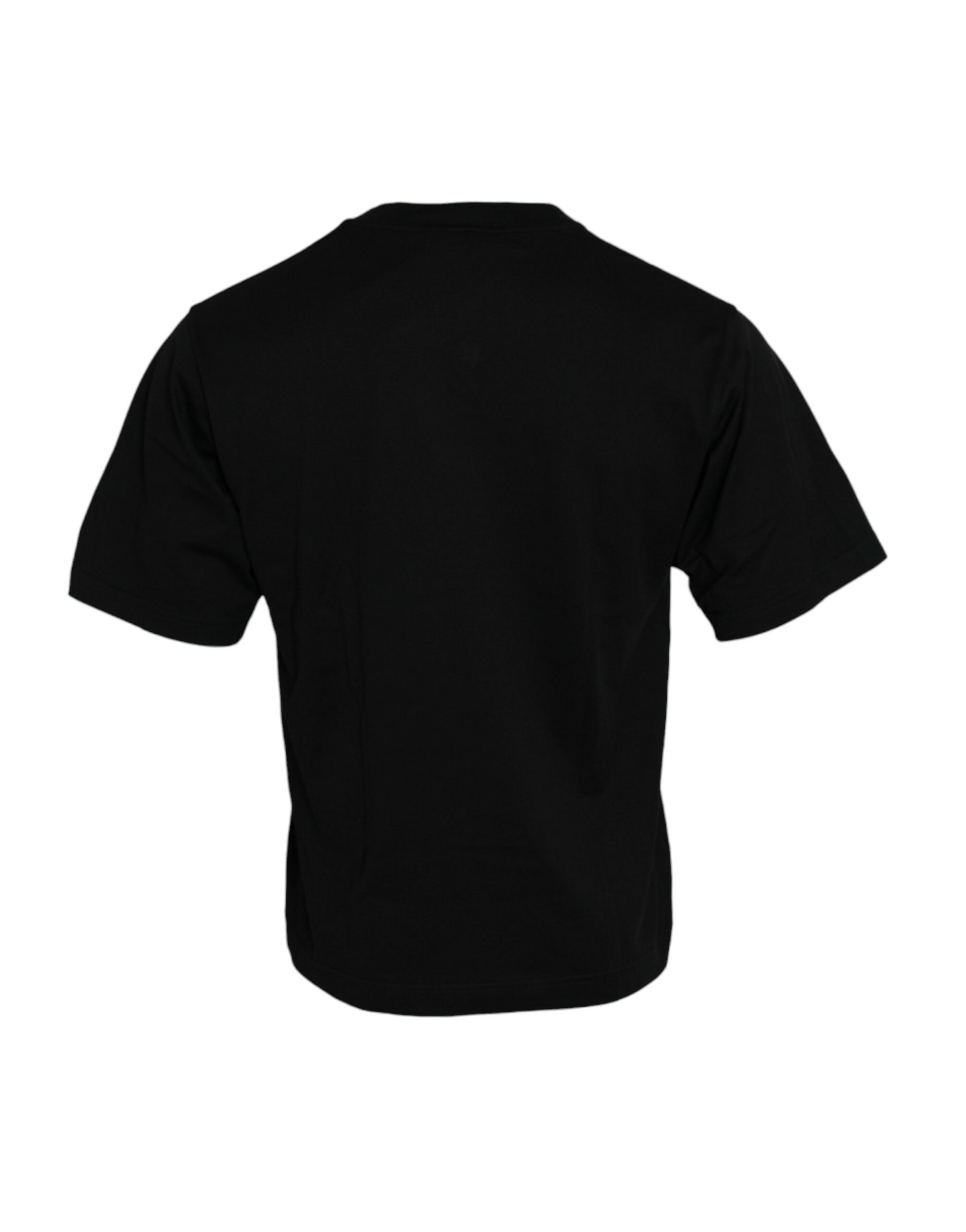 Tricou Dolce &amp; Gabbana negru cu guler rotund din bumbac și ornament