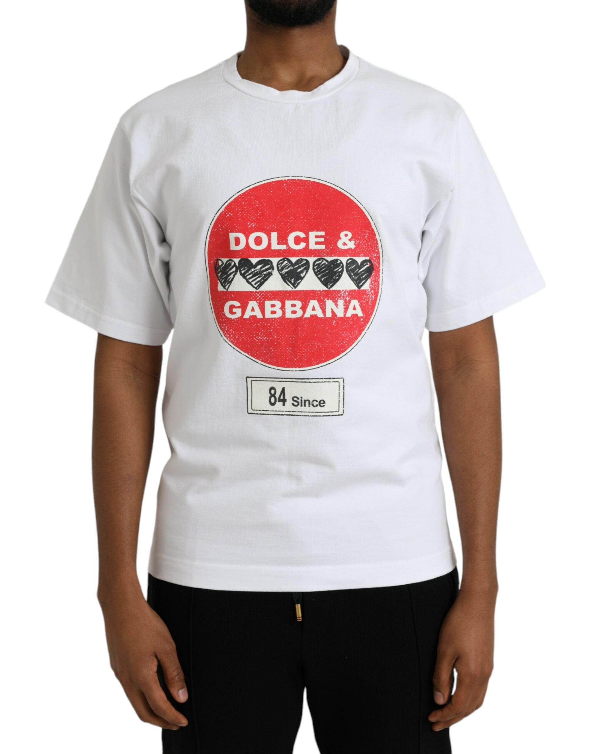 Tricou Dolce &amp; Gabbana alb cu mânecă scurtă din bumbac Amor Heart