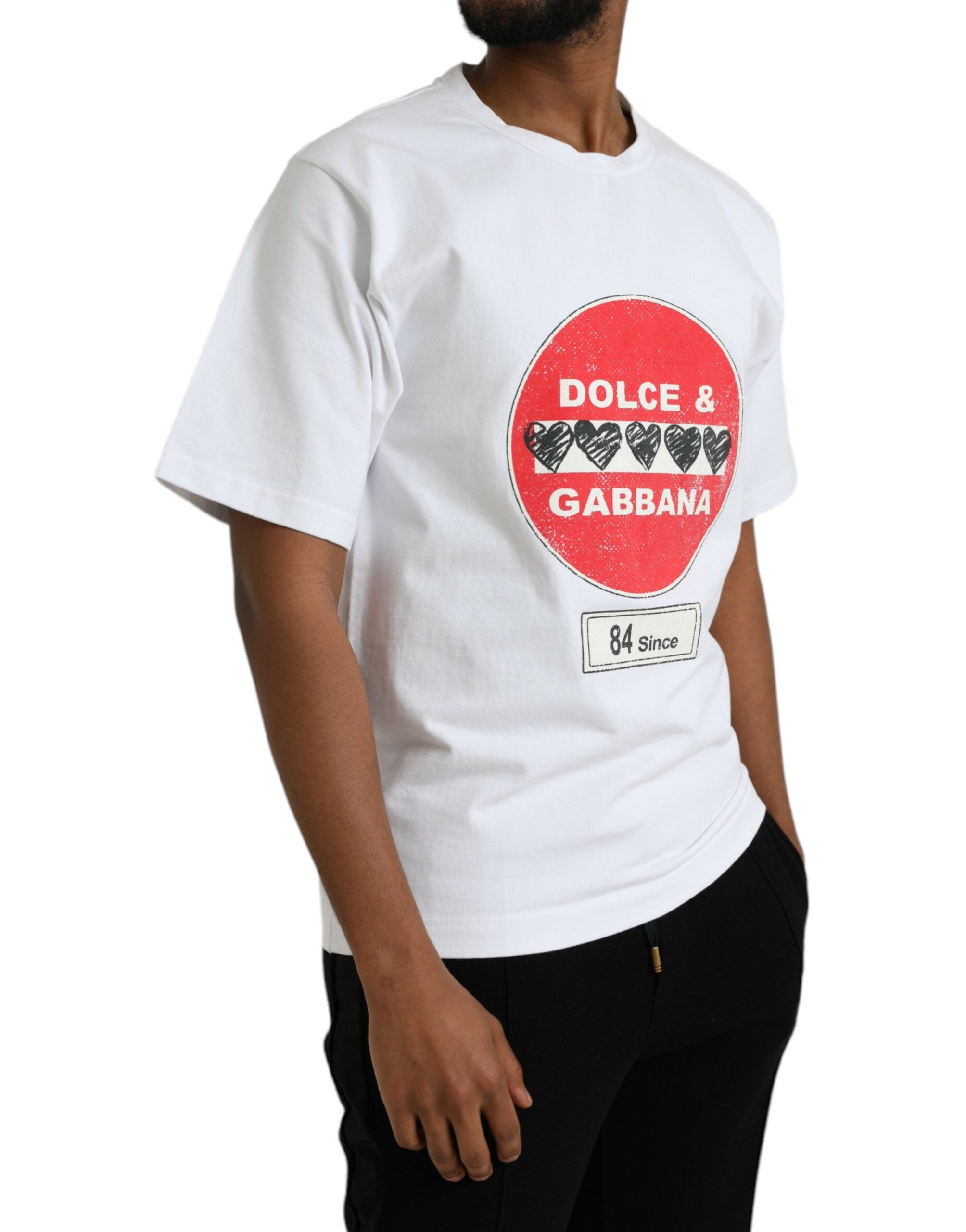Tricou Dolce &amp; Gabbana alb cu mânecă scurtă din bumbac Amor Heart