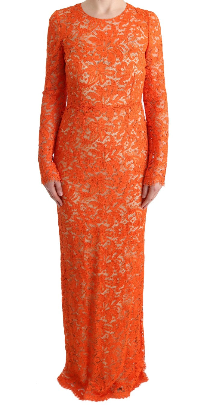 Dolce &amp; Gabbana Elegantes langärmliges, bodenlanges orangefarbenes Etuikleid