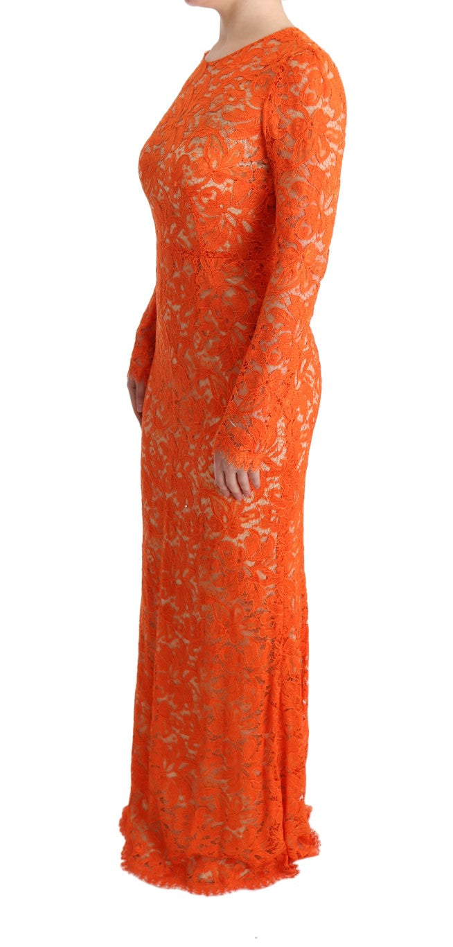 Dolce &amp; Gabbana Elegantes langärmliges, bodenlanges orangefarbenes Etuikleid