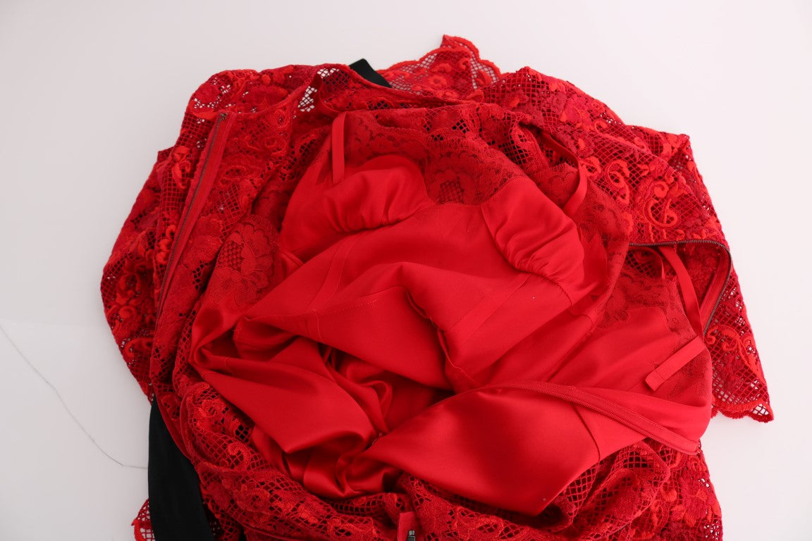 Dolce &amp; Gabbana Elegantes rotes Etuikleid mit Seidengürtel mit Schleife