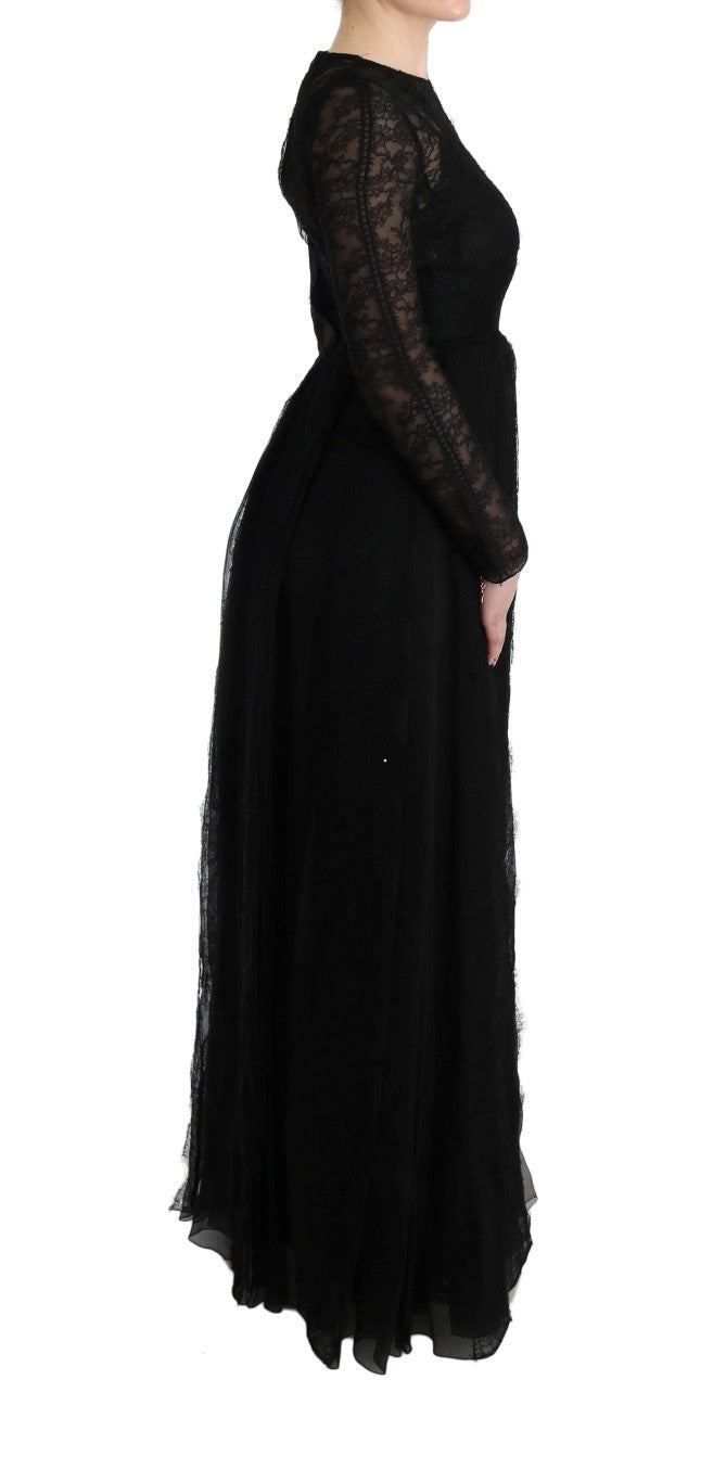 Dolce &amp; Gabbana Elegantes schwarzes Etuikleid mit langen Ärmeln