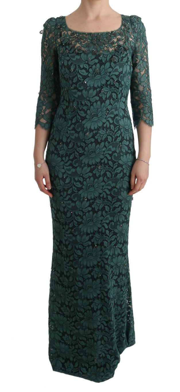 Dolce &amp; Gabbana – Elegantes, grünes Etuikleid mit Kristallverzierung