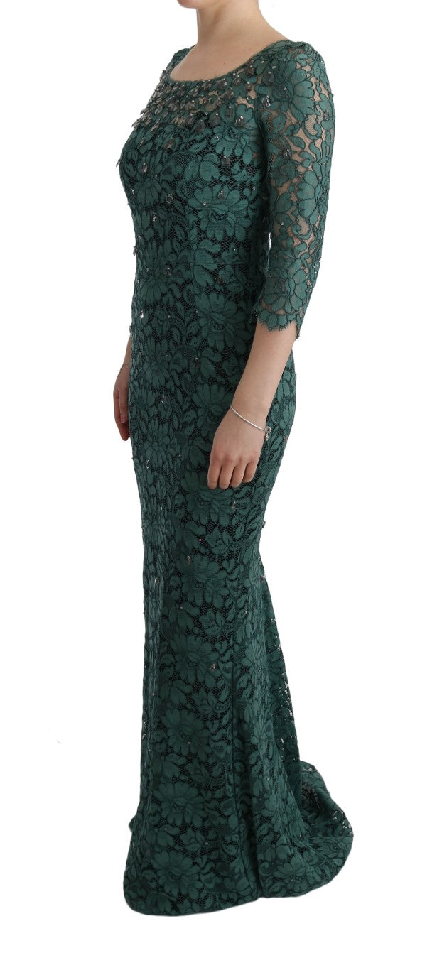Dolce &amp; Gabbana – Elegantes, grünes Etuikleid mit Kristallverzierung