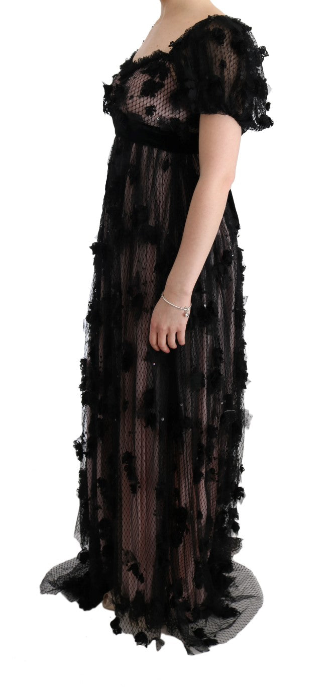 Dolce &amp; Gabbana – Elegantes, bodenlanges Kleid mit Blumenapplikation
