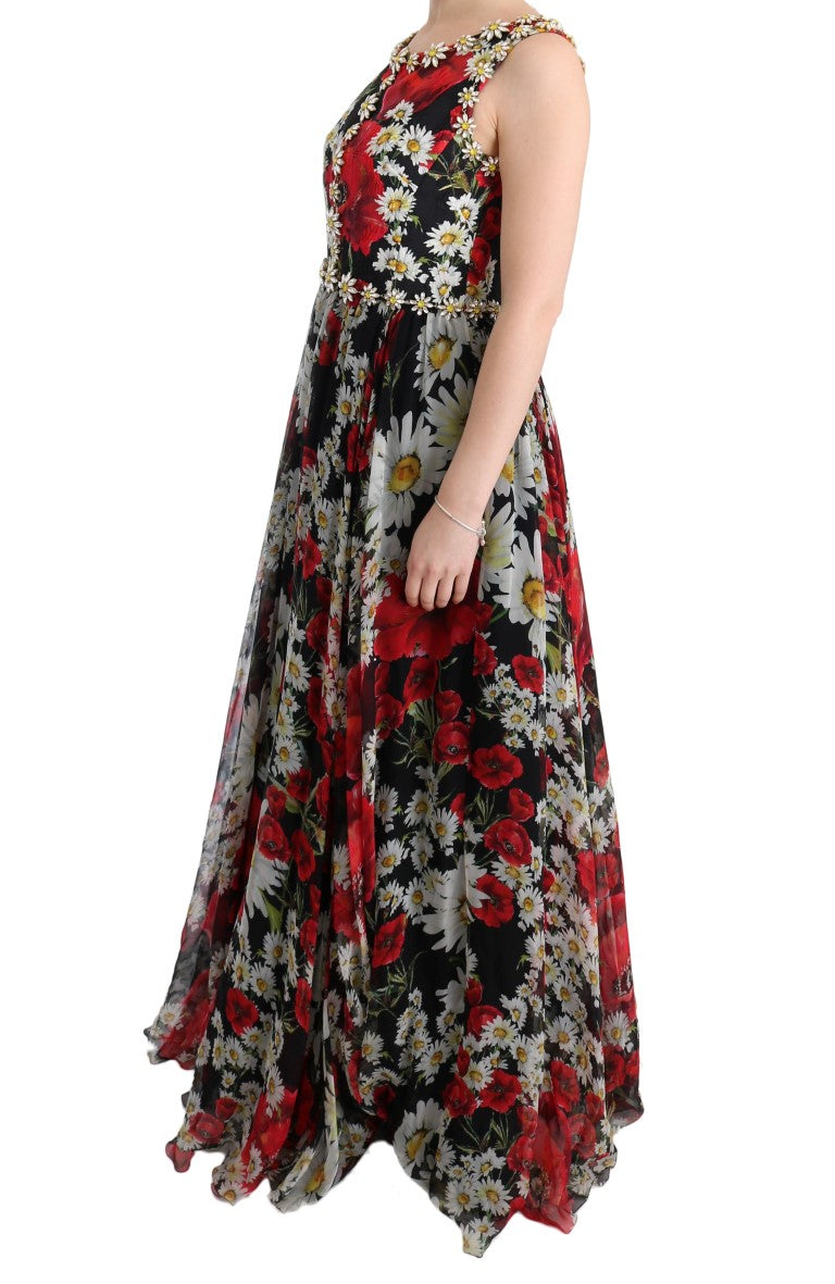 Dolce &amp; Gabbana – Maxikleid mit Blumenmuster, Sonnenblumenprint und Kristallen