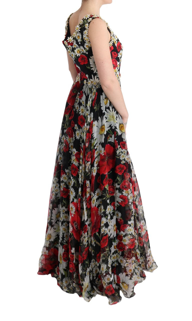 Rochie maxi Dolce &amp; Gabbana cu imprimeu floral și cristale