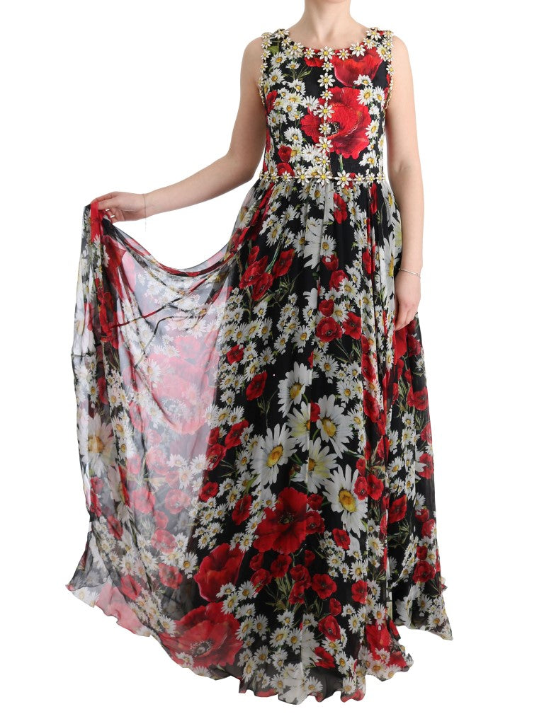 Rochie maxi Dolce &amp; Gabbana cu imprimeu floral și cristale