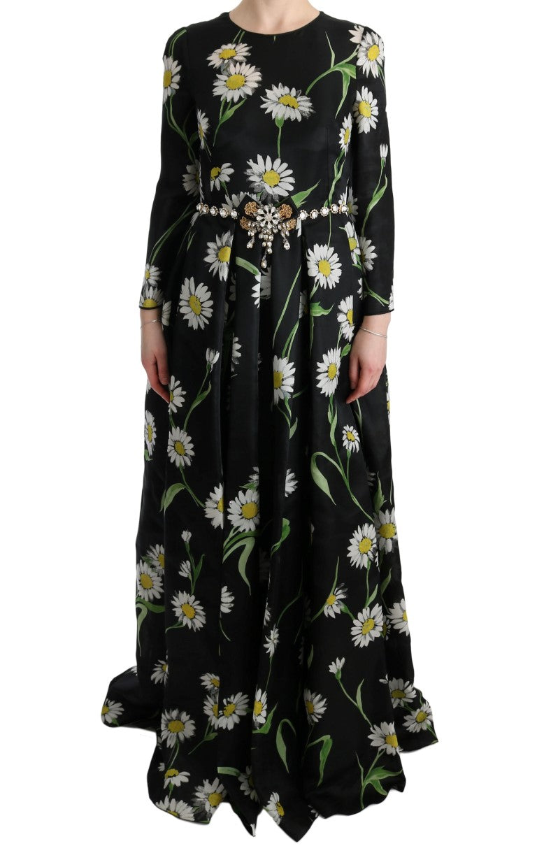 Dolce &amp; Gabbana Elegantes Maxikleid mit Sonnenblumen und Kristallen