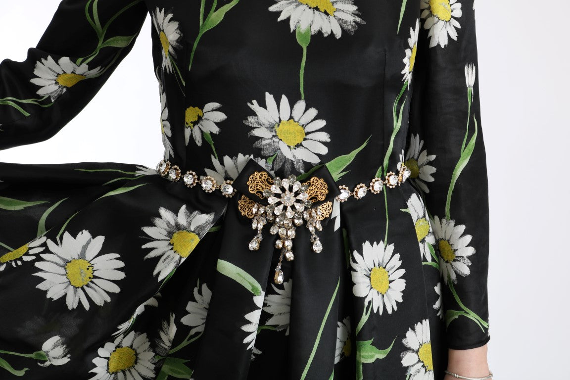 Dolce &amp; Gabbana Elegantes Maxikleid mit Sonnenblumen und Kristallen