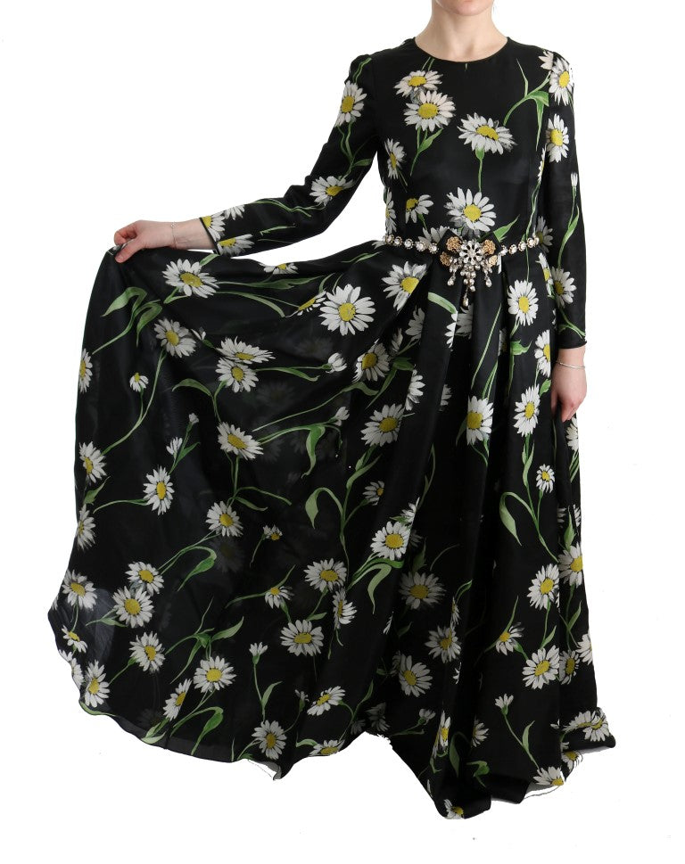 Dolce &amp; Gabbana Elegantes Maxikleid mit Sonnenblumen und Kristallen
