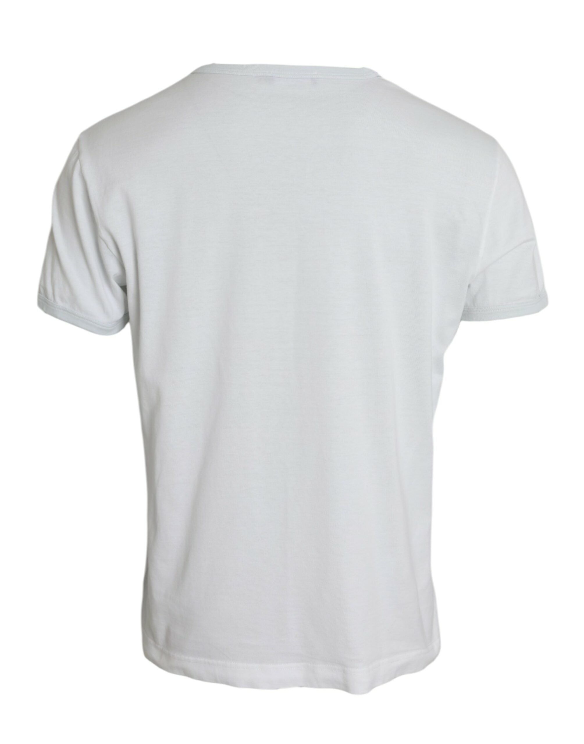 Tricou Dolce &amp; Gabbana alb din bumbac cu guler rotund și mânecă scurtă