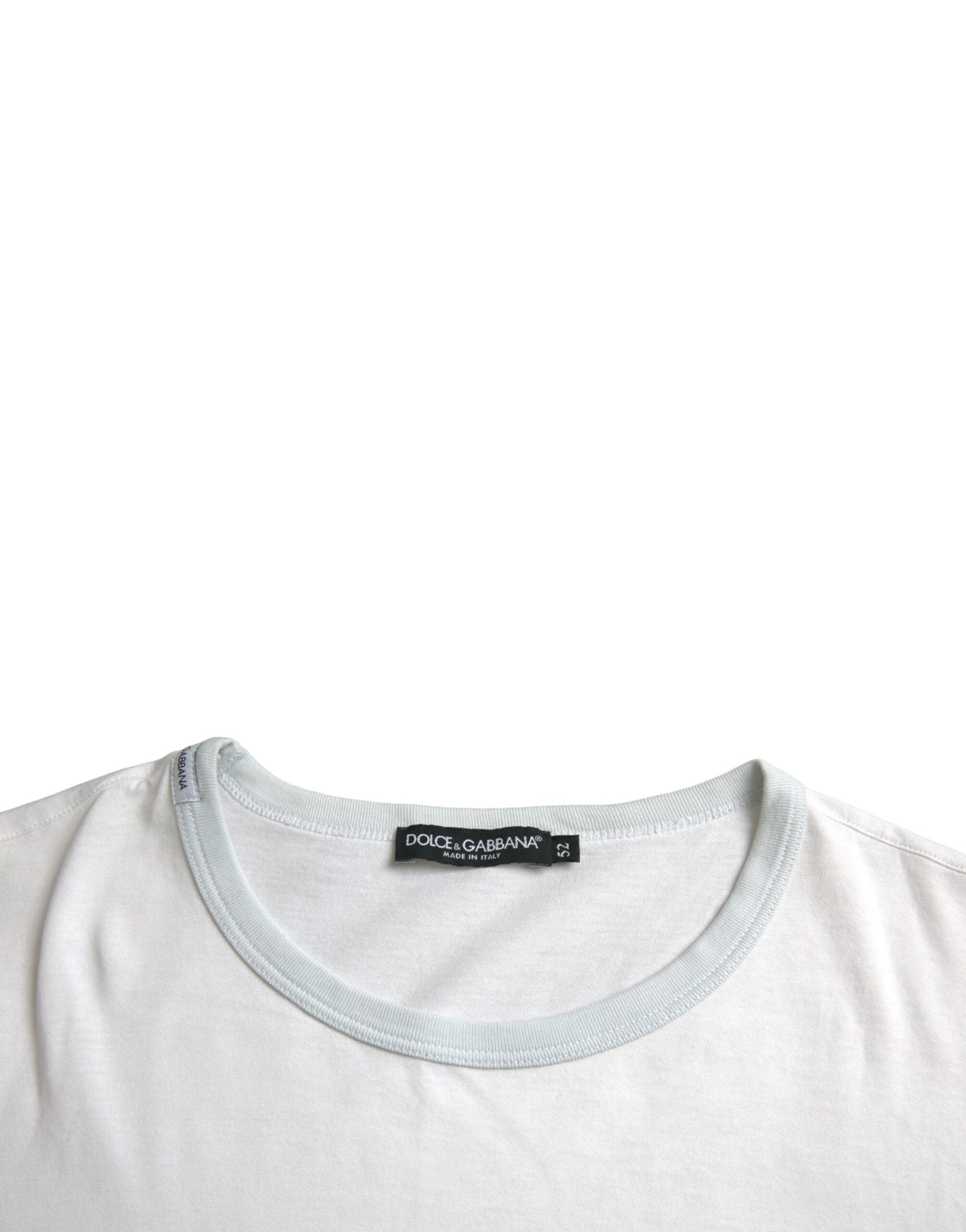 Tricou Dolce &amp; Gabbana alb din bumbac cu guler rotund și mânecă scurtă