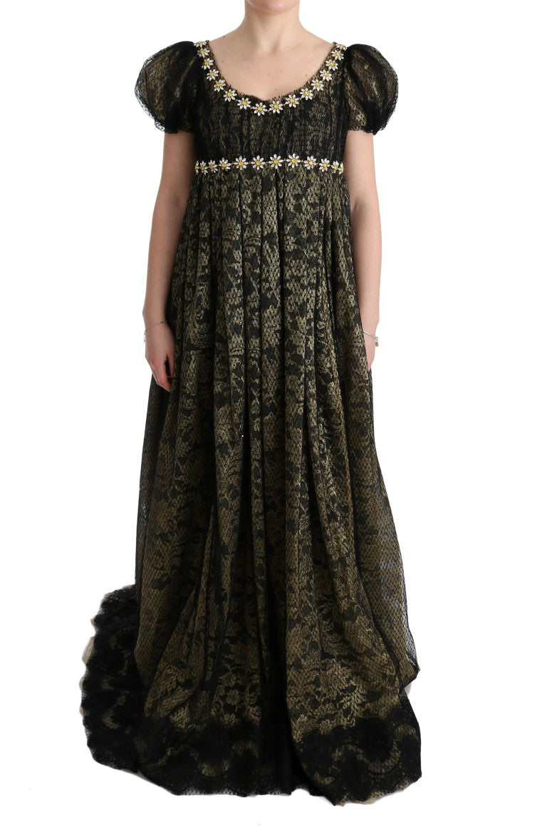 Dolce &amp; Gabbana – Maxi-Etuikleid aus Sonnenblumenspitze mit Kristallen