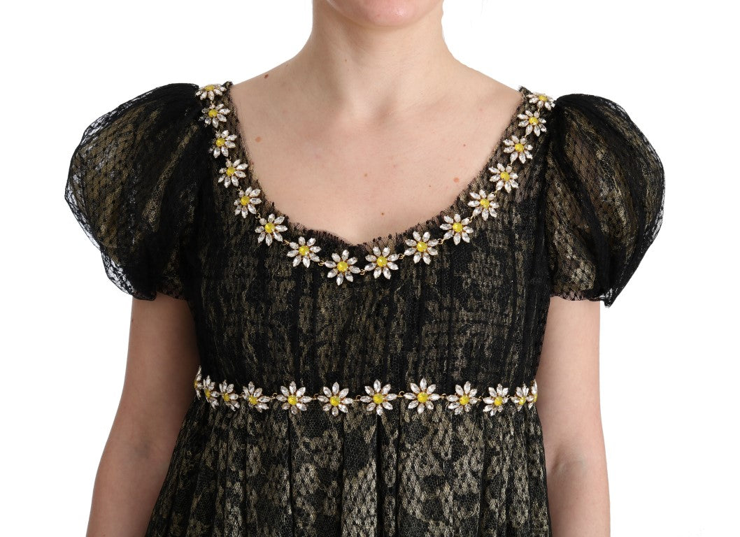 Dolce &amp; Gabbana – Maxi-Etuikleid aus Sonnenblumenspitze mit Kristallen