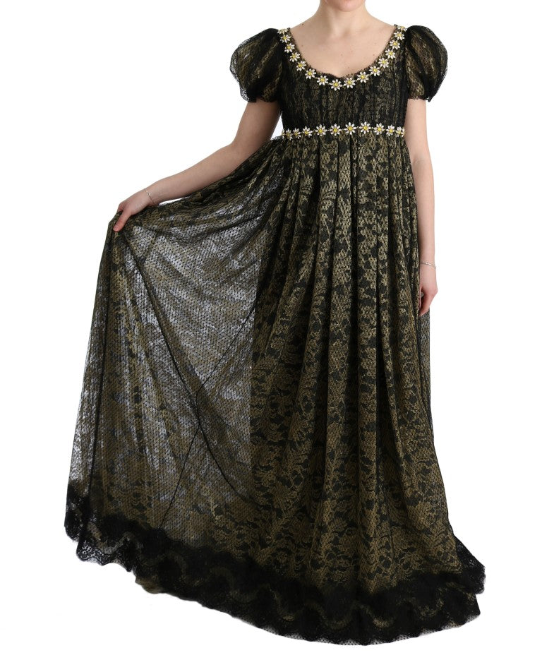 Dolce &amp; Gabbana – Maxi-Etuikleid aus Sonnenblumenspitze mit Kristallen
