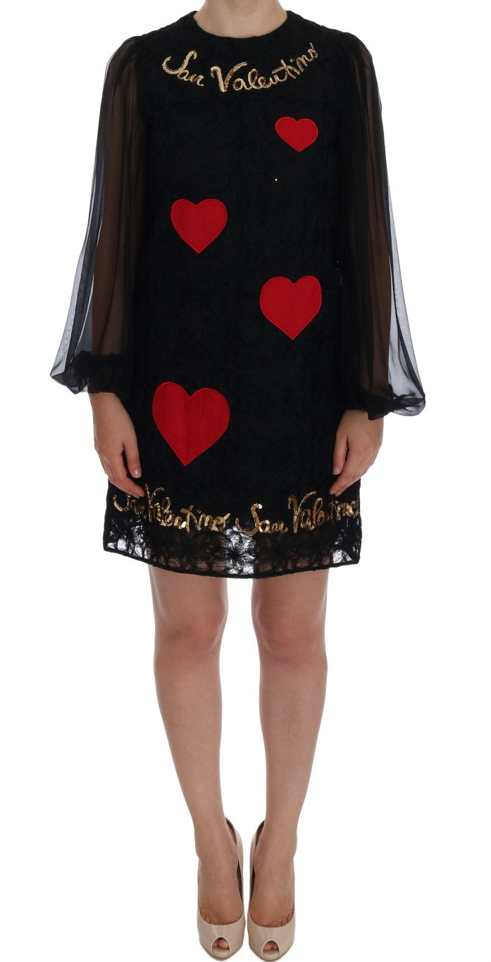 Dolce &amp; Gabbana – Schwarzes Etuikleid aus Spitze mit Pailletten