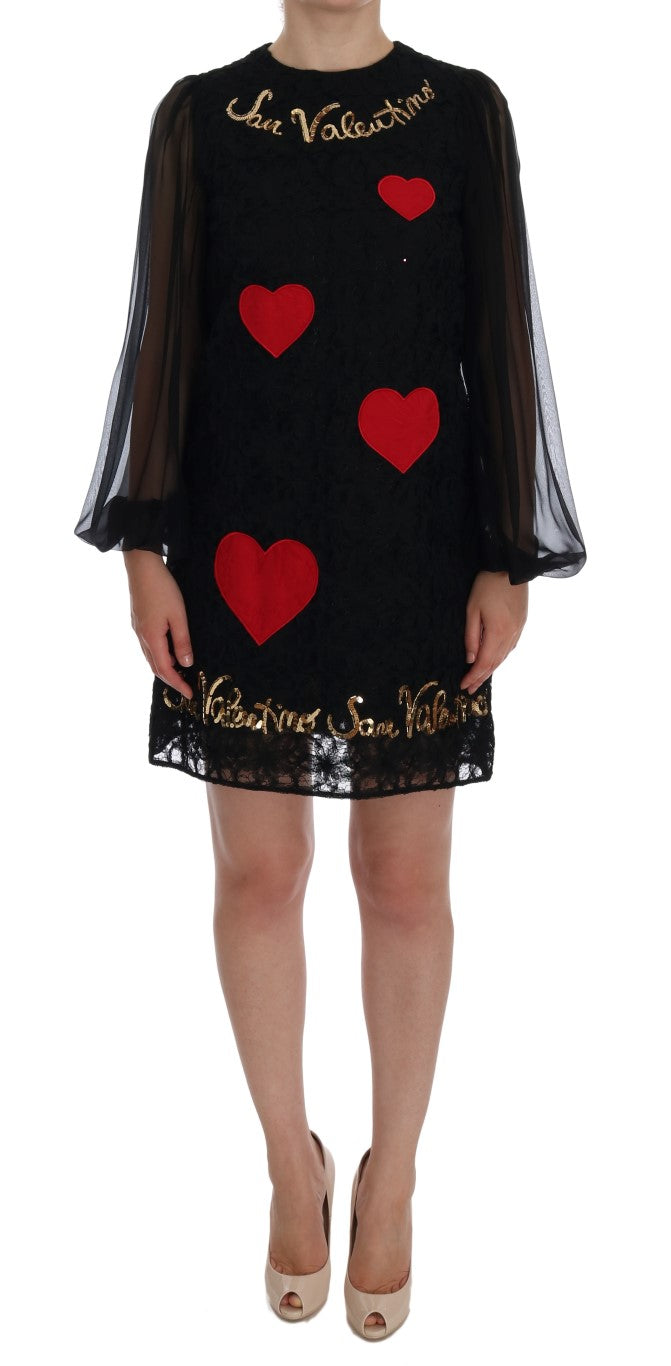 Dolce &amp; Gabbana – Schwarzes Etuikleid aus Spitze mit Pailletten