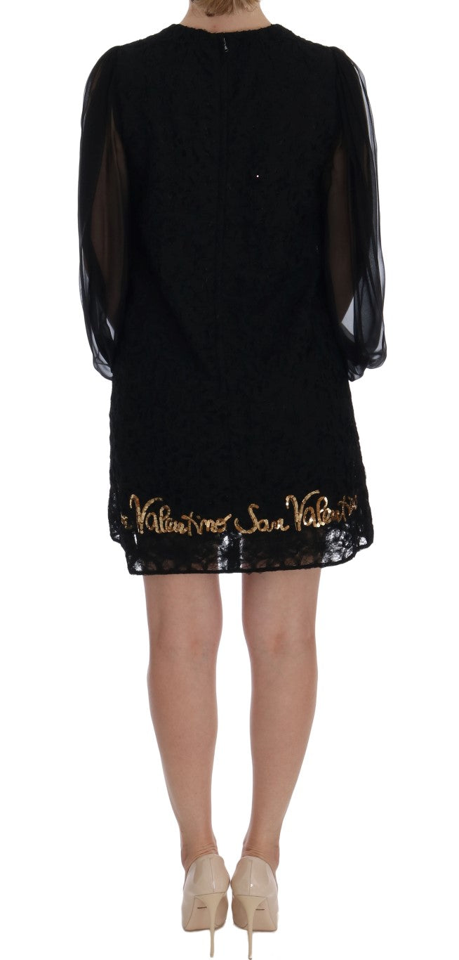 Dolce &amp; Gabbana – Schwarzes Etuikleid aus Spitze mit Pailletten